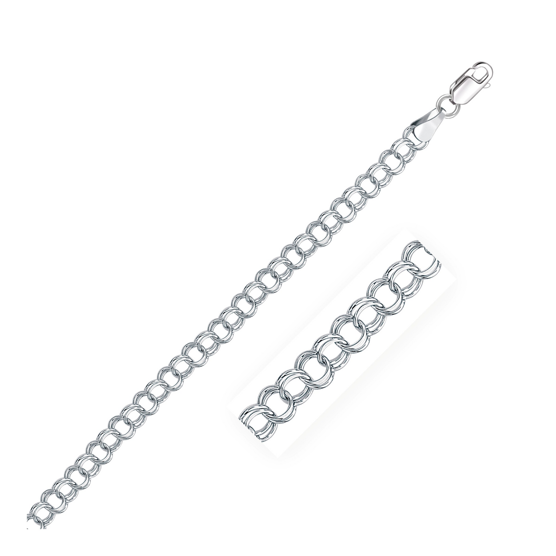 5.0 mm 14k White Gold Solid Double Link Charm Bracelet - Selectique 