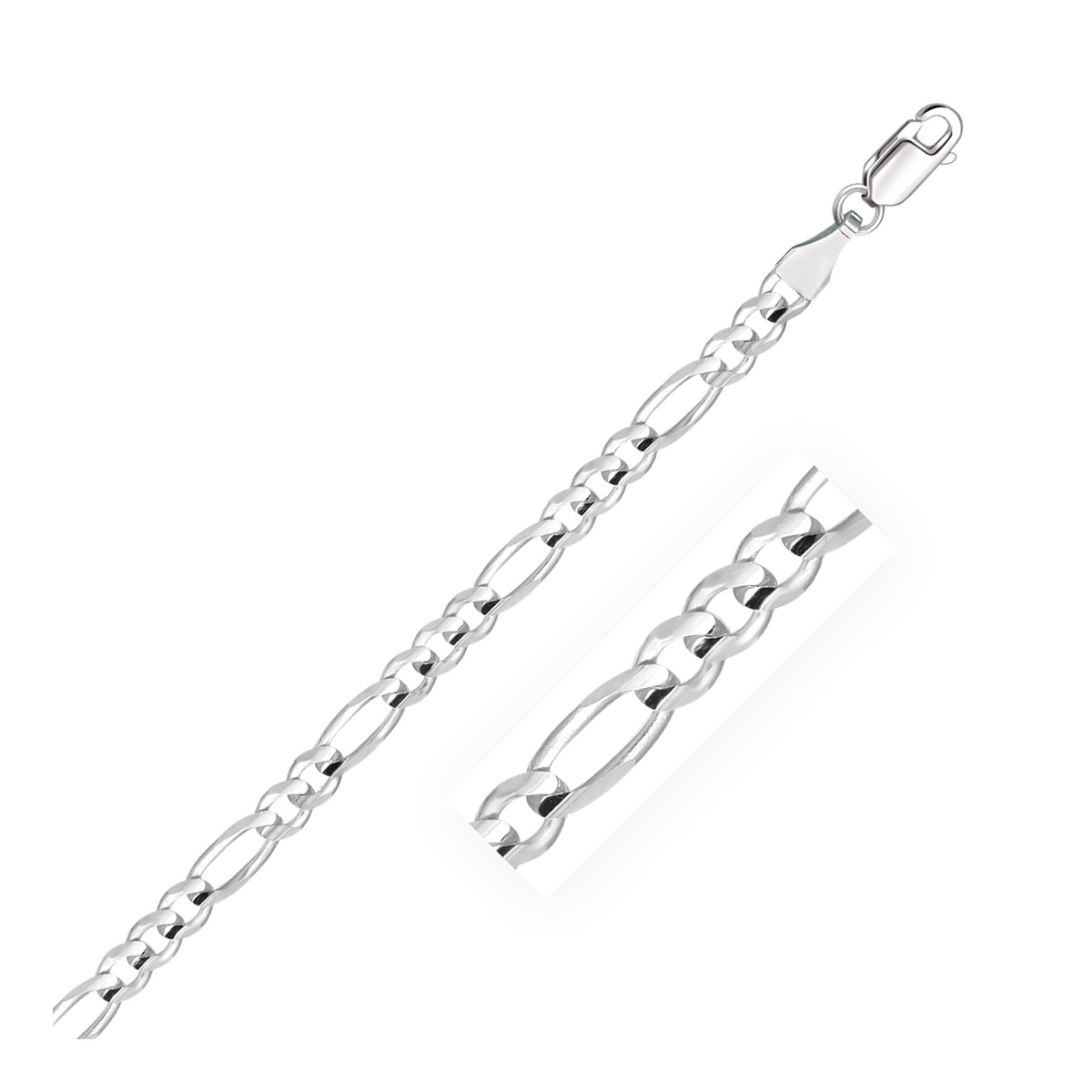 4.6mm 14k White Gold Solid Figaro Bracelet - Selectique 