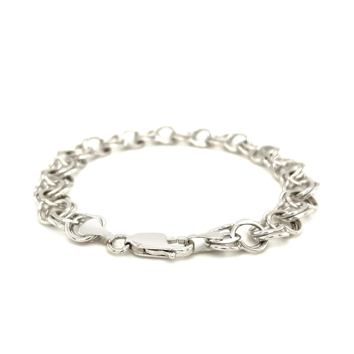 9.0 mm 14k White Gold Solid Double Link Charm Bracelet - Selectique 