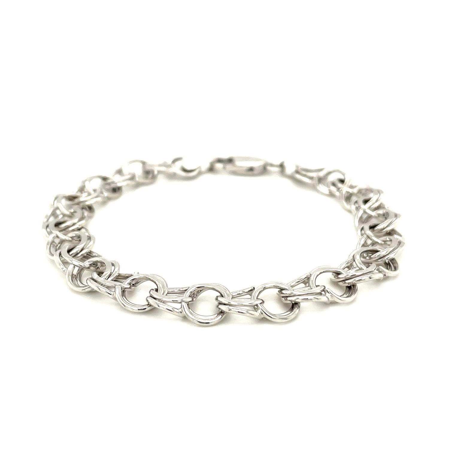 9.0 mm 14k White Gold Solid Double Link Charm Bracelet - Selectique 