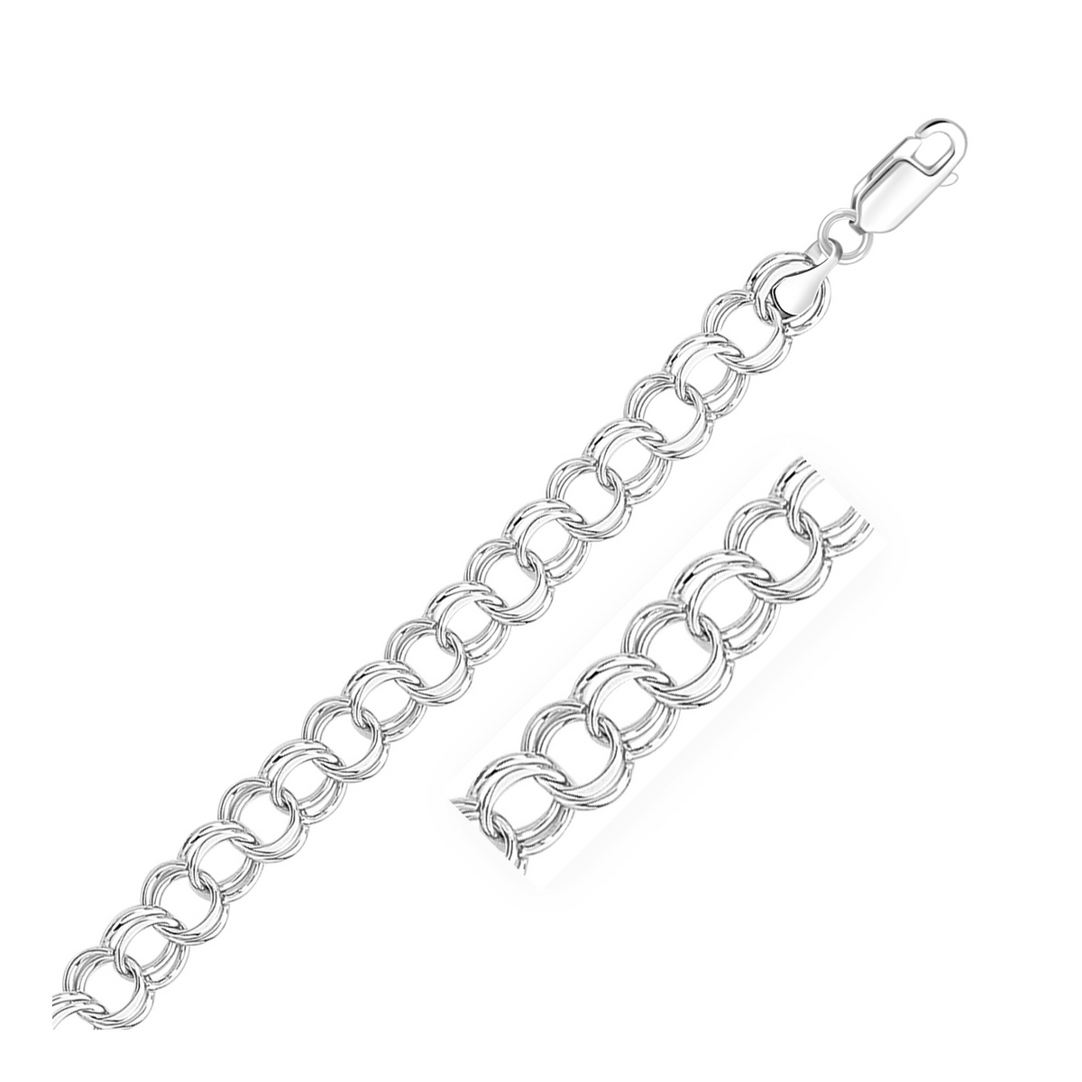 9.0 mm 14k White Gold Solid Double Link Charm Bracelet - Selectique 