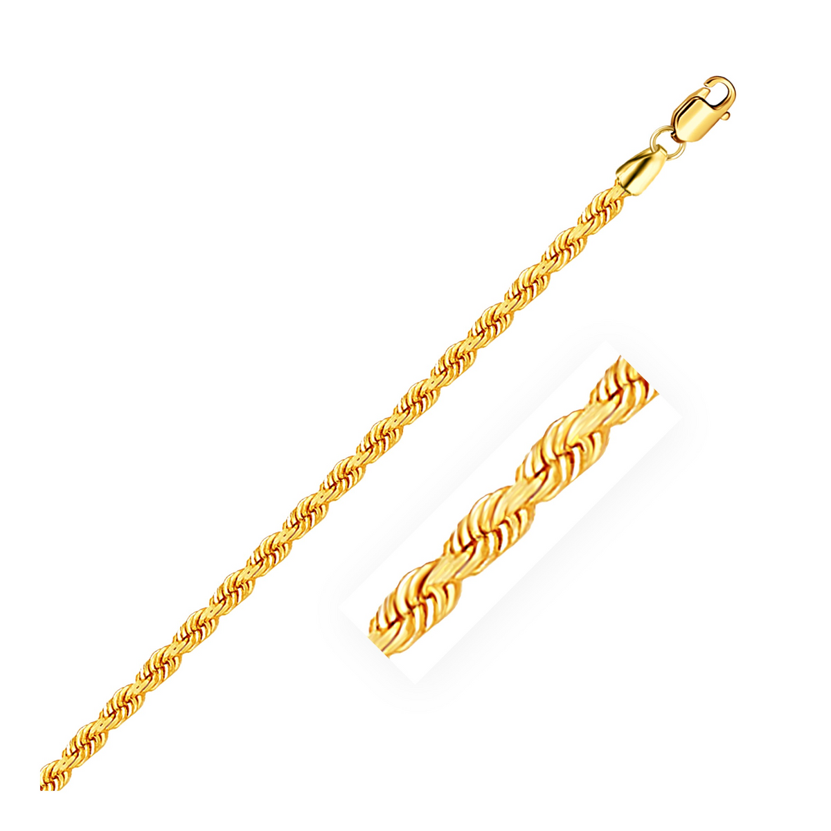 3.0mm 14k Yellow Gold Solid Rope Bracelet - Selectique 