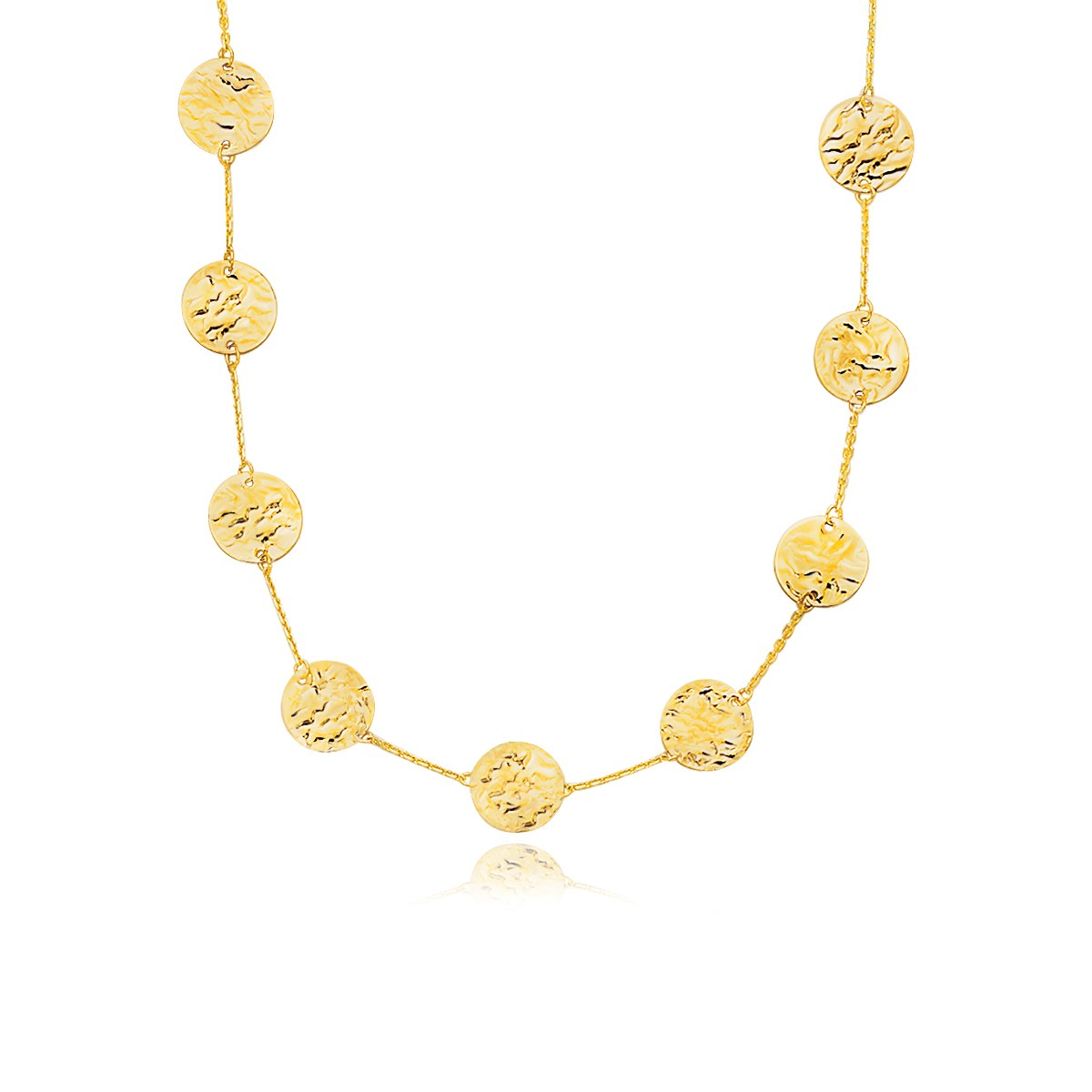 14k Yellow Gold Textured Disc Long Layering Necklace - Selectique 