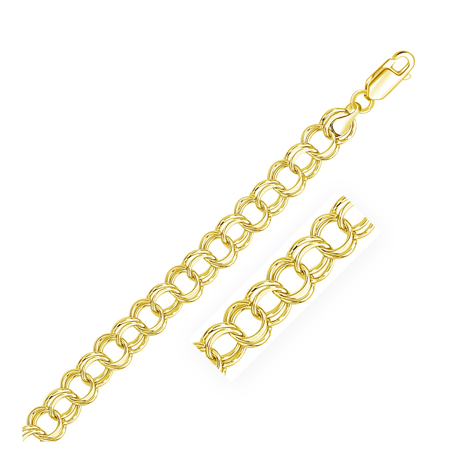 9.0 mm 14k Yellow Gold Solid Double Link Charm Bracelet - Selectique 