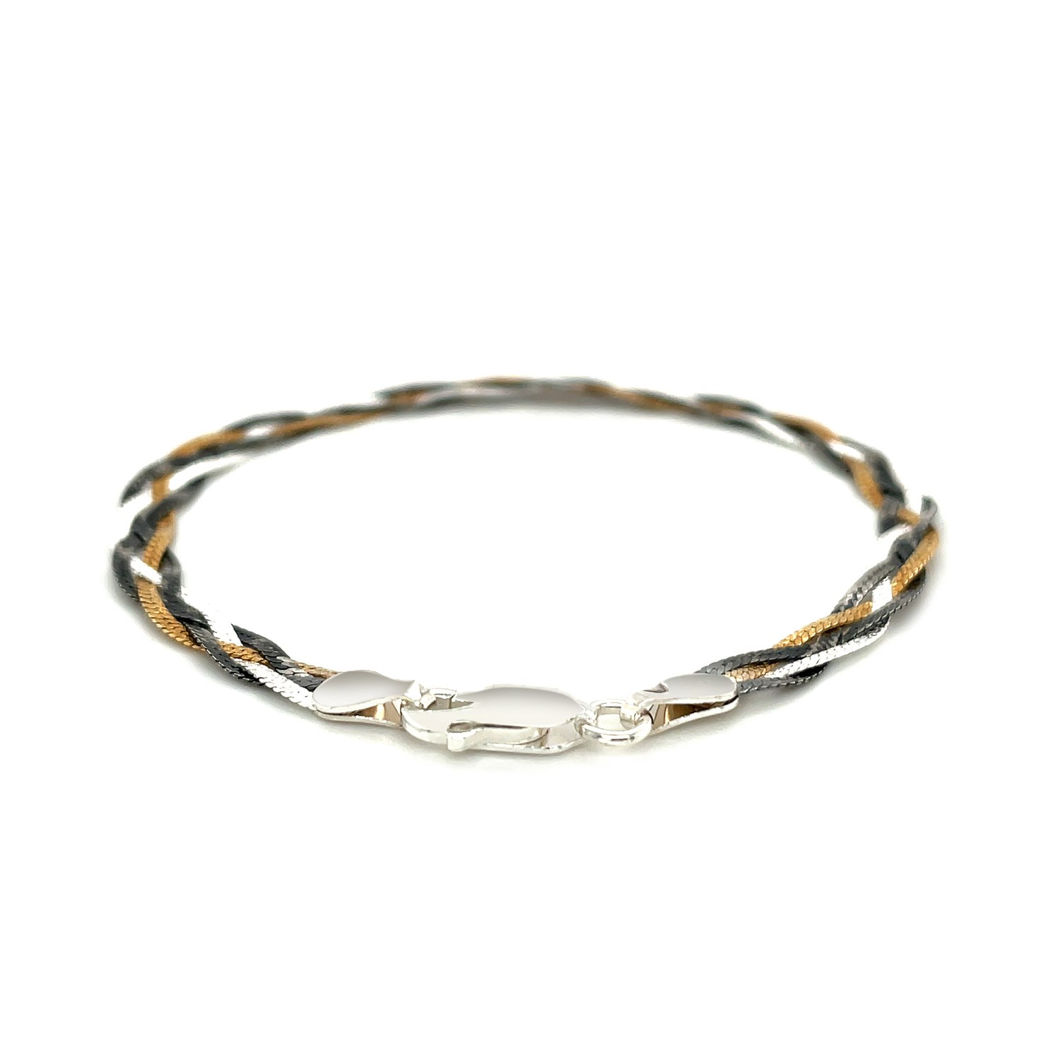 Sterling Silver Multi Tone Braided Snake Motif Bracelet - Selectique 