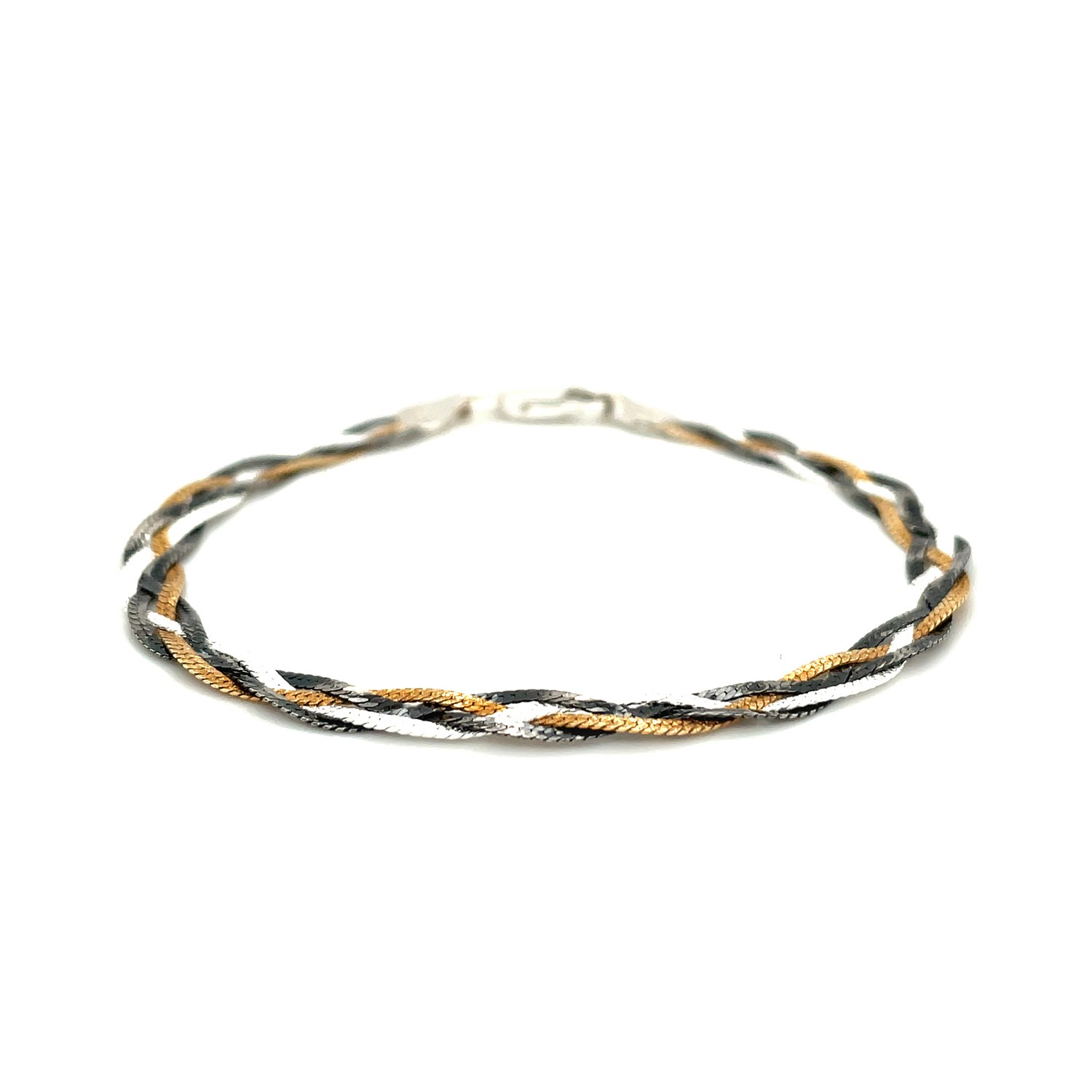 Sterling Silver Multi Tone Braided Snake Motif Bracelet - Selectique 