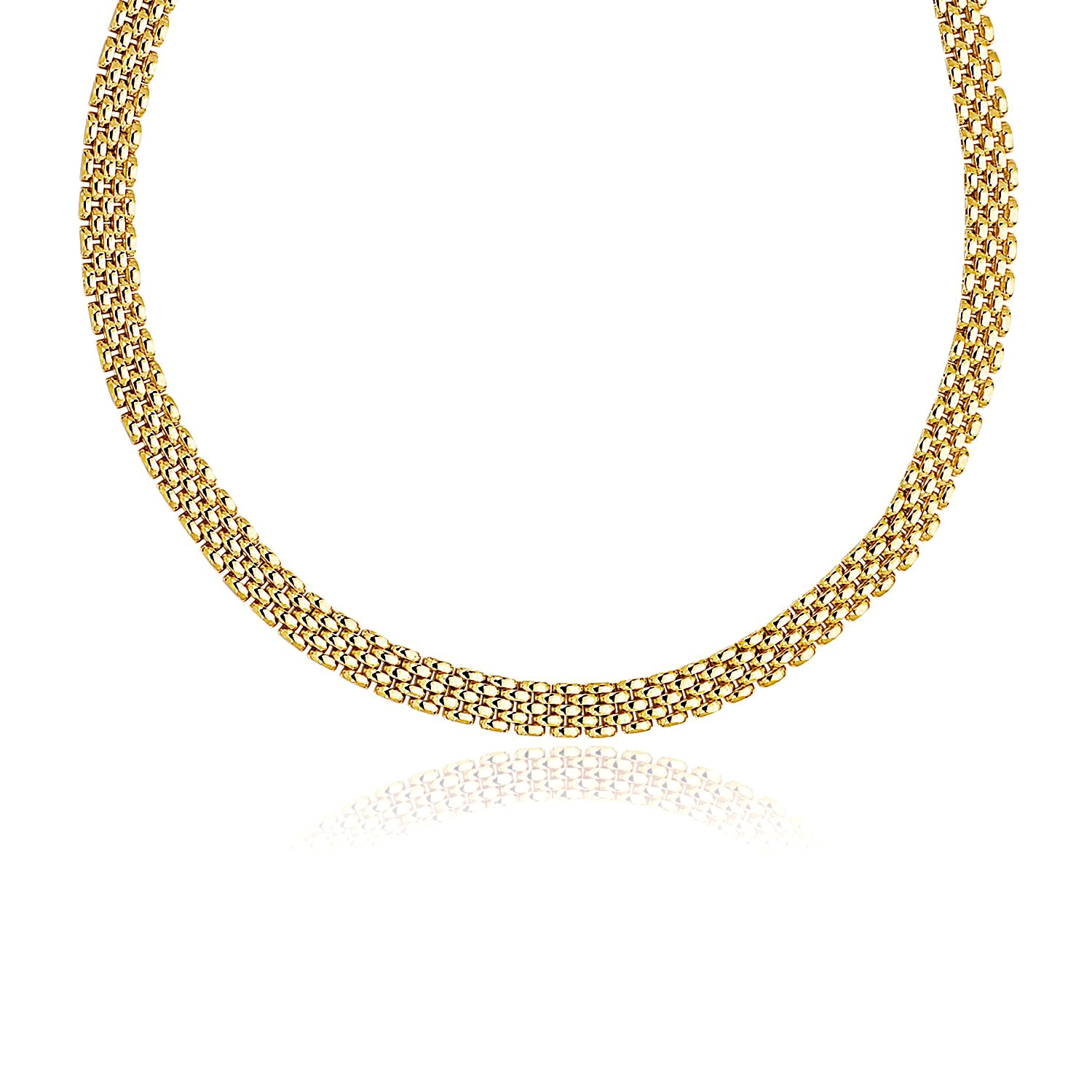 14k Yellow Gold Fancy Polished Multi-Row Panther Link Necklace - Selectique 