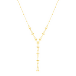 14k Yellow Gold Beaded U Link Chain Lariat Necklace - Selectique 