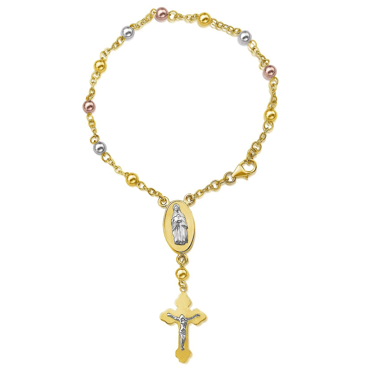 14k Tri-Color  Gold Rosary Style Bracelet - Selectique 