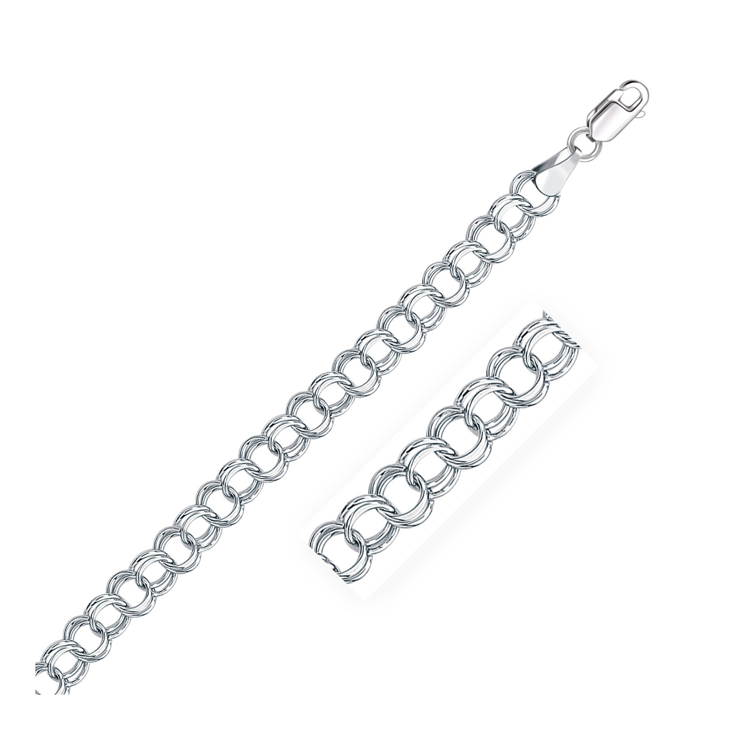 6.0 mm 14k White Gold Solid Double Link Charm Bracelet - Selectique 