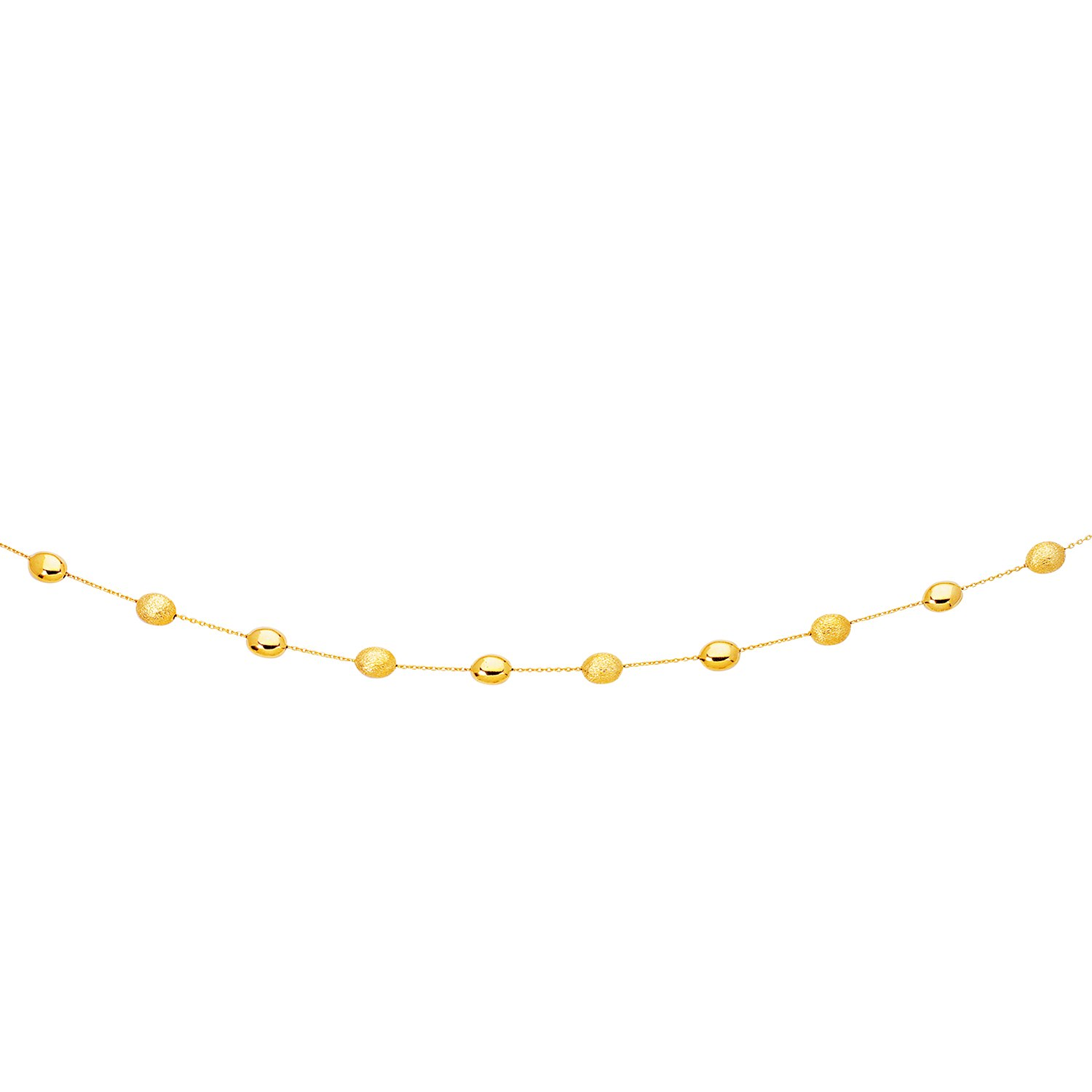 14k Yellow Gold Necklace with Polished and Textured Pebble Stations - Selectique 