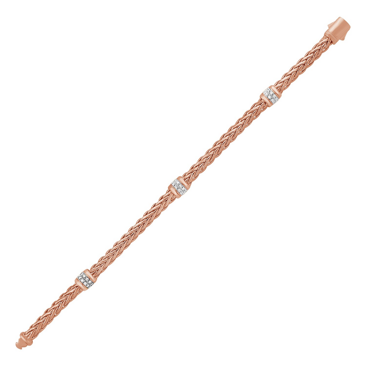 Polished Woven Rope Bracelet with Diamond Accents in 14k Rose Gold - Selectique 