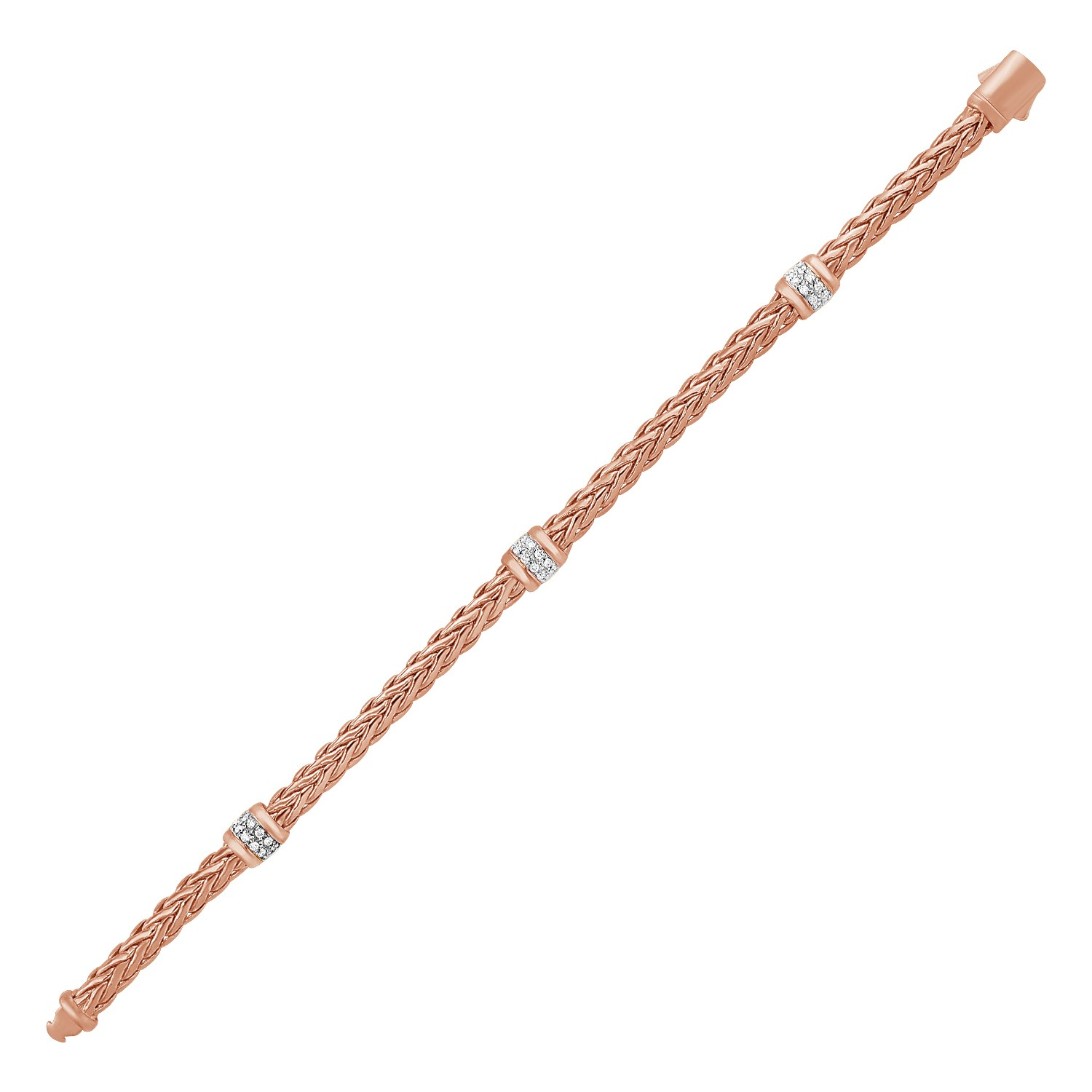 Polished Woven Rope Bracelet with Diamond Accents in 14k Rose Gold - Selectique 