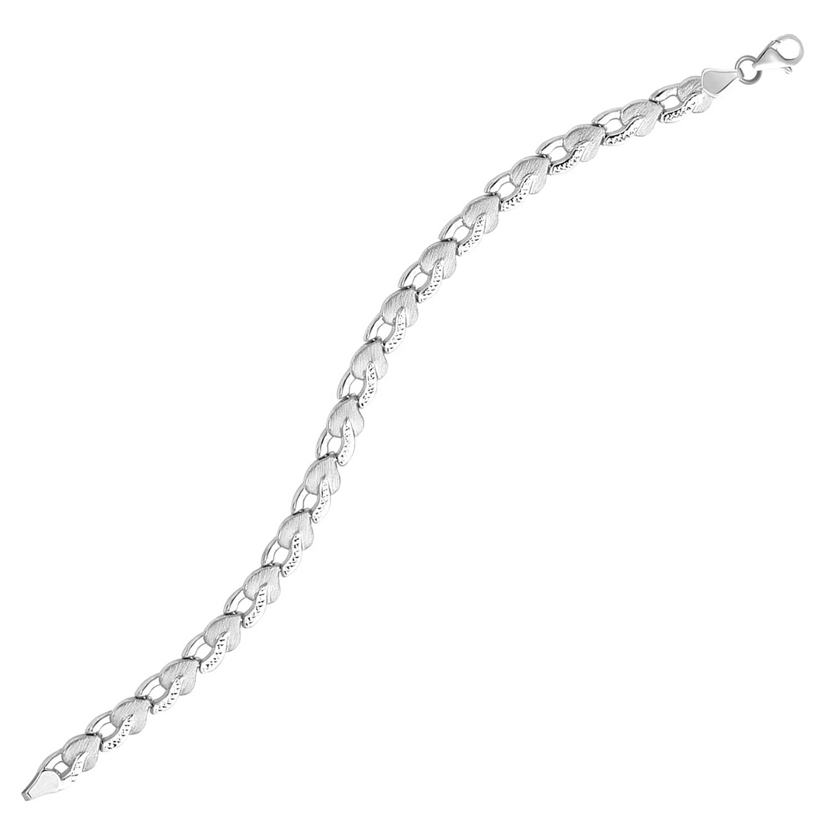 14k White Gold Heart Shape Textured Bracelet - Selectique 