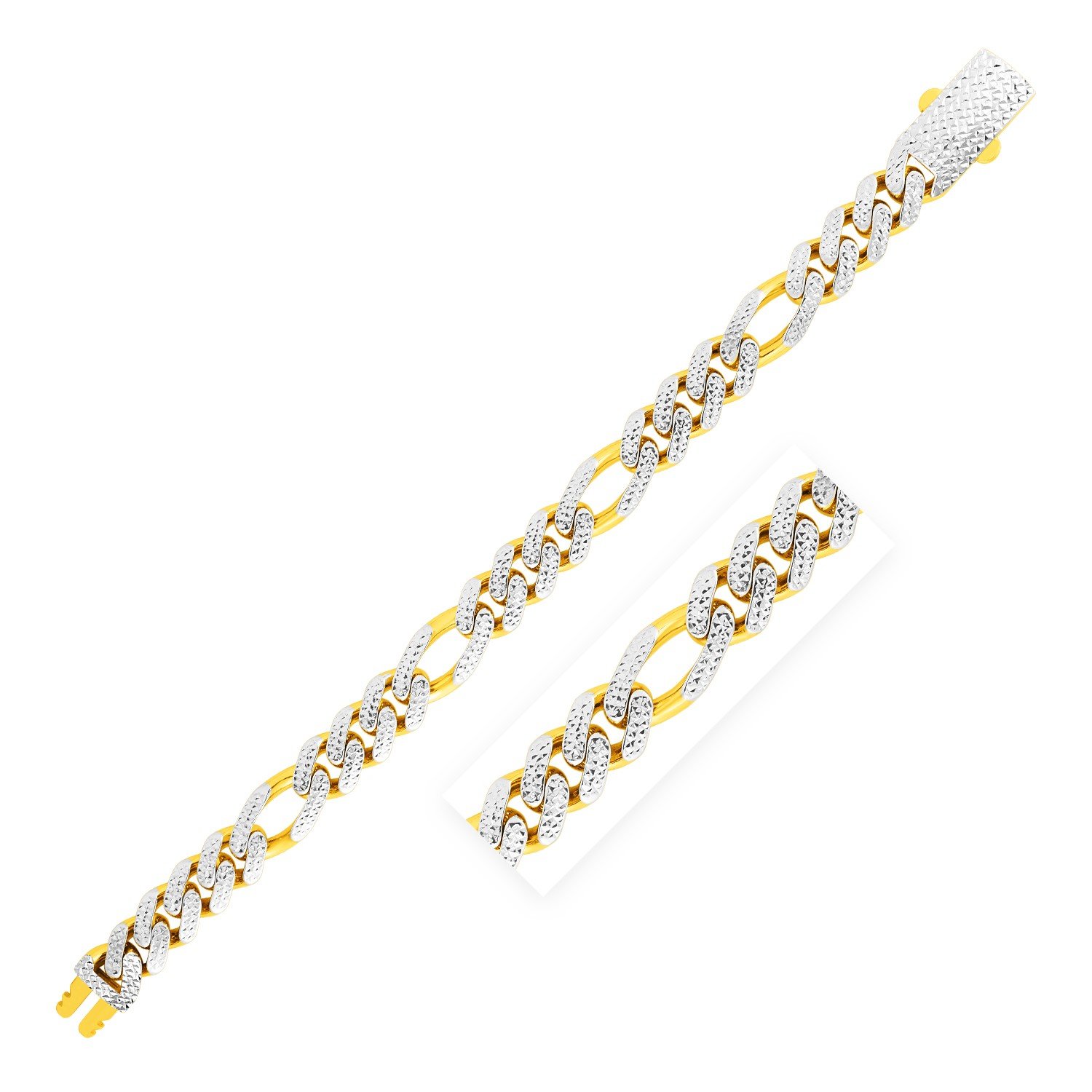 Modern Lite Figaro with White Pave Bracelet in 14K Yellow Gold (11.5mm) - Selectique 