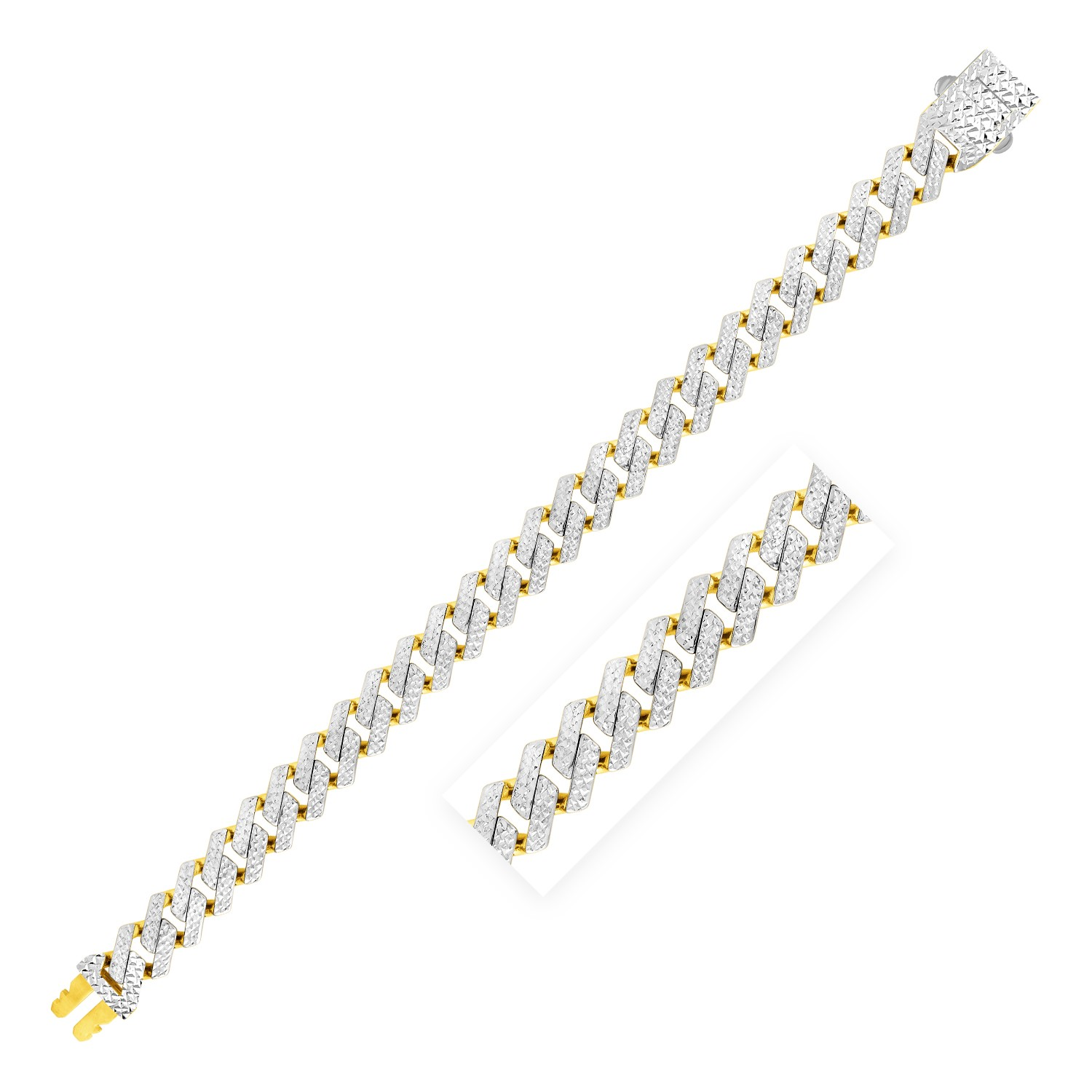 14k Two Tone Gold Polished Modern Lite Edge Chain with Pave Bracelet - Selectique 