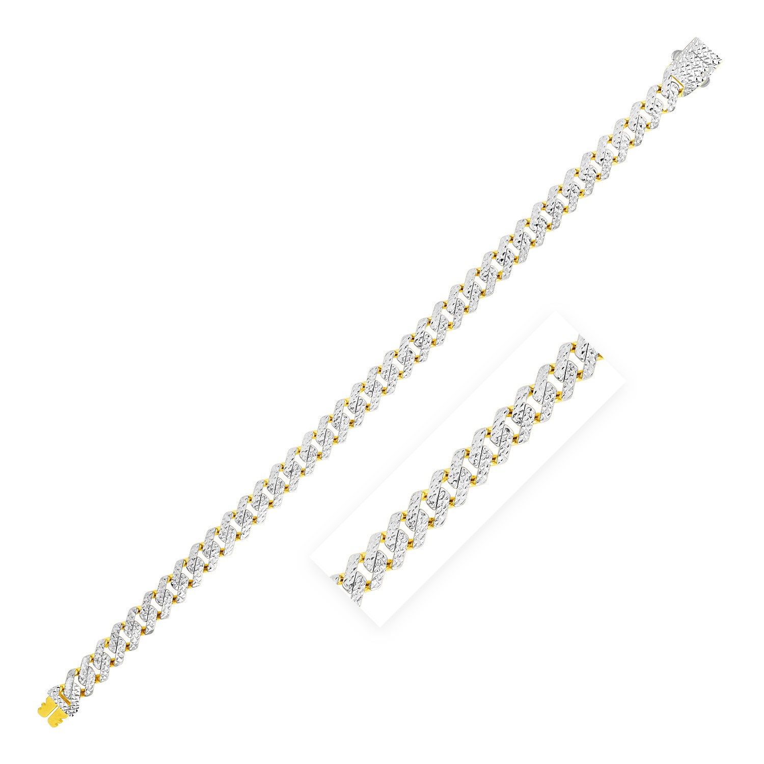 14k Two Tone Gold Polished Modern Lite Edge Chain with Pave Bracelet - Selectique 