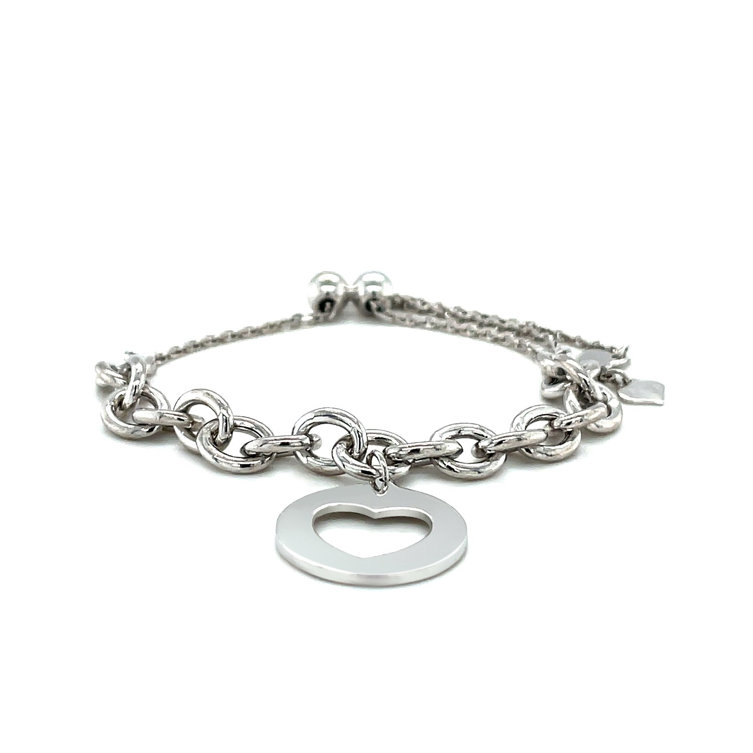 Sterling Silver 9 1/4 inch Adjustable Bracelet with Chain and Heart Charm - Selectique 