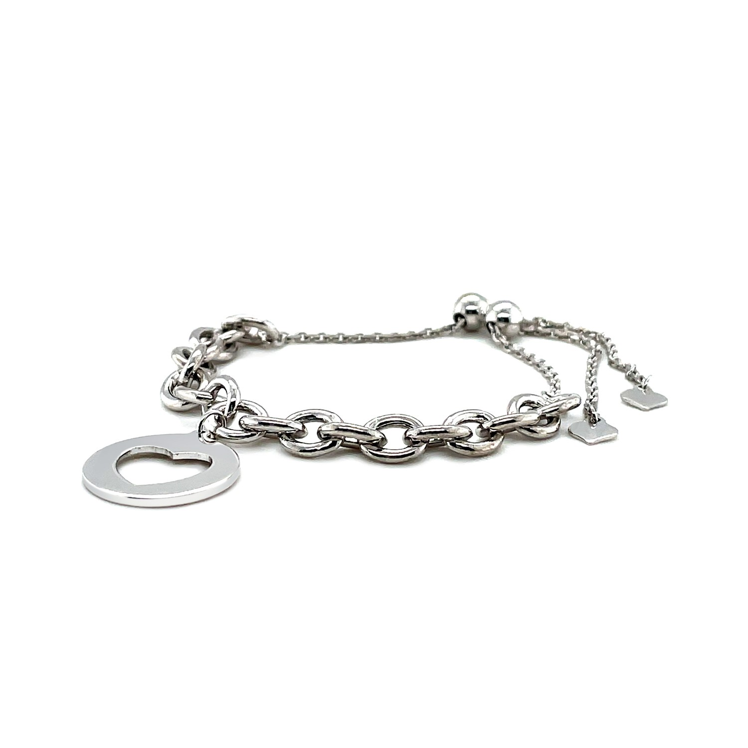 Sterling Silver 9 1/4 inch Adjustable Bracelet with Chain and Heart Charm - Selectique 