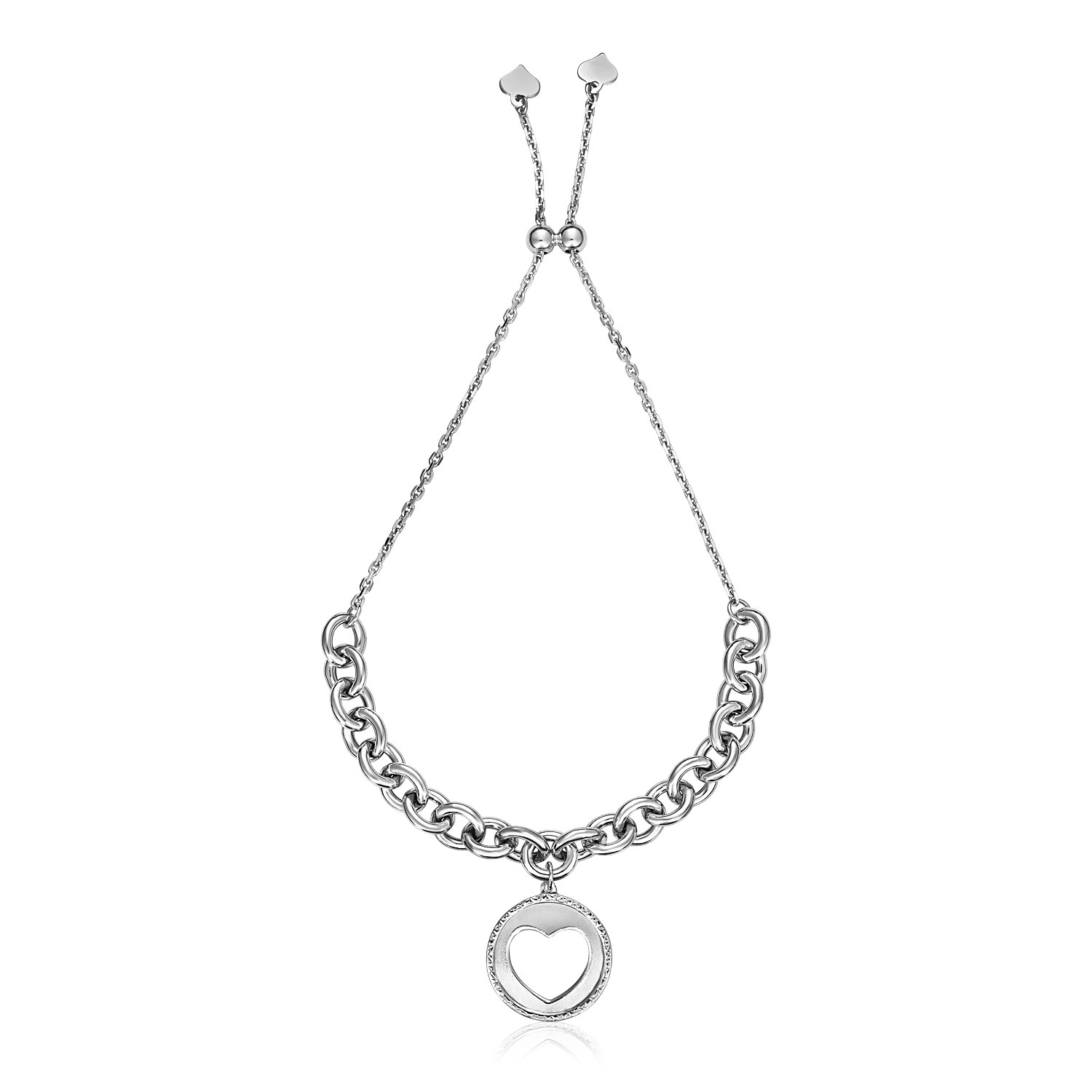 Sterling Silver 9 1/4 inch Adjustable Bracelet with Chain and Heart Charm - Selectique 