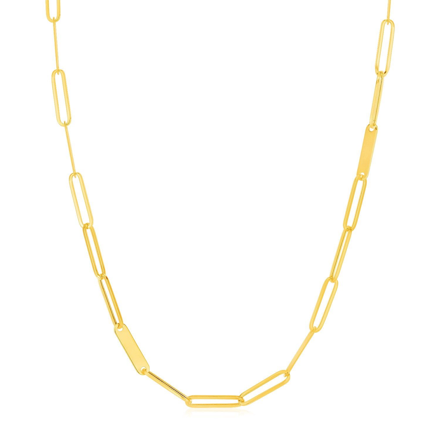 14k Yellow Gold Alternating Paperclip Chain Link and Gold Bar Necklace - Selectique 