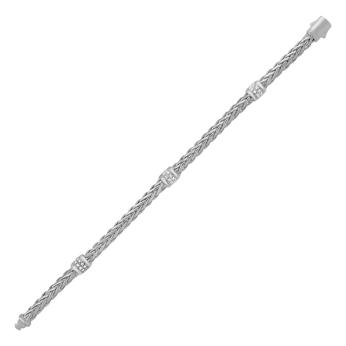 Polished Woven Rope Bracelet with Diamond Accents in 14k White Gold - Selectique 