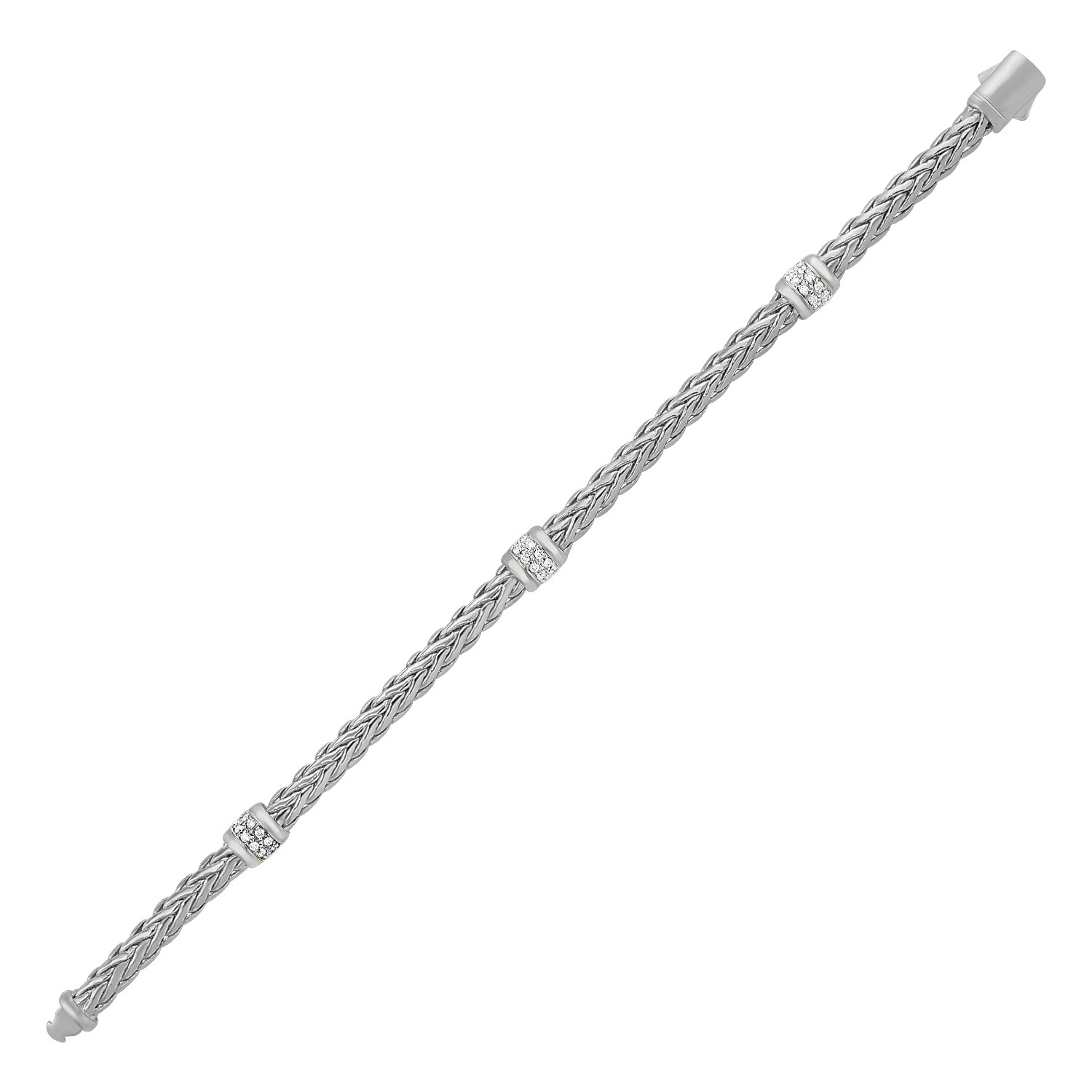 Polished Woven Rope Bracelet with Diamond Accents in 14k White Gold - Selectique 