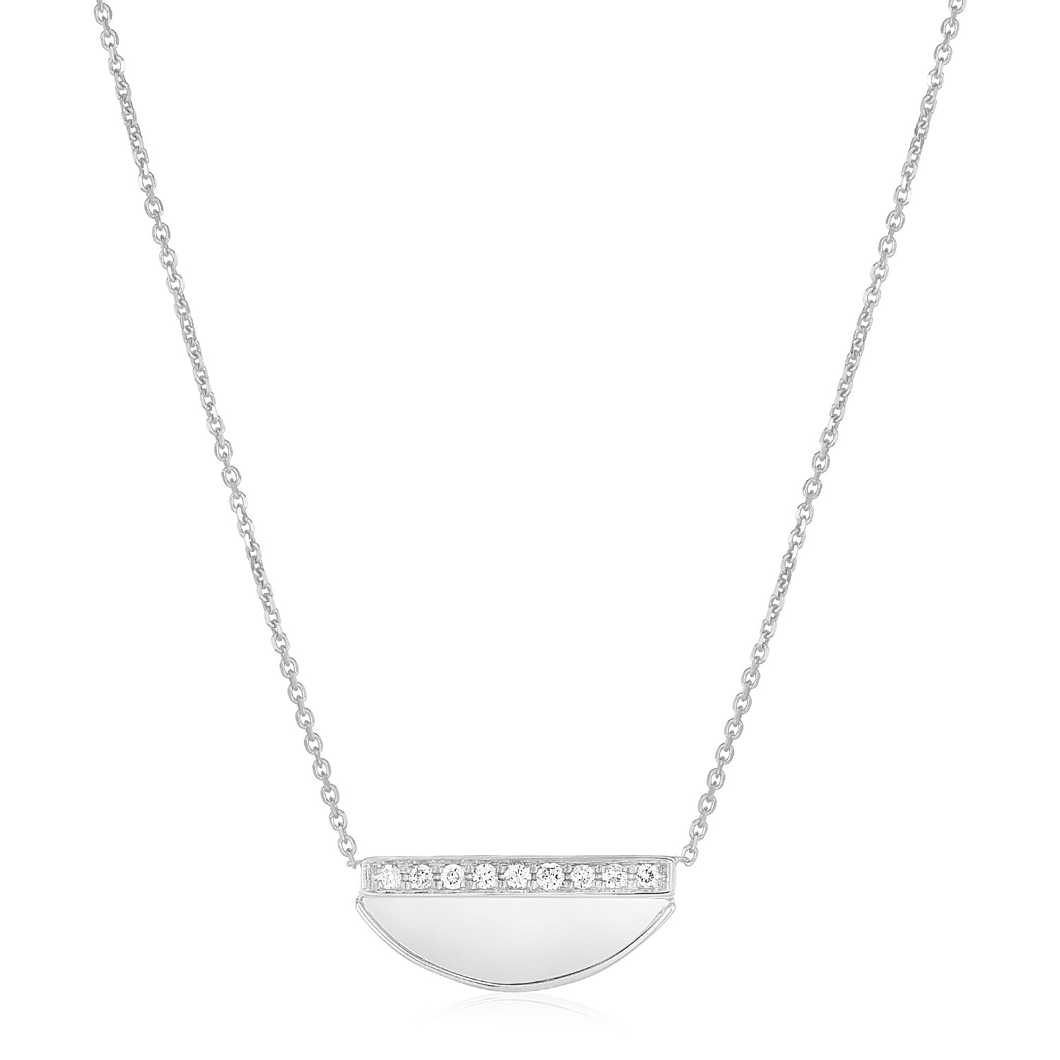 14K White Gold Half Moon Necklace with Diamonds - Selectique 