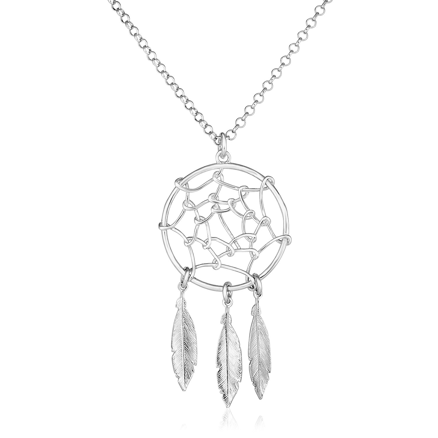 Sterling Silver 17 inch Necklace with Dream Catcher Pendant - Selectique 