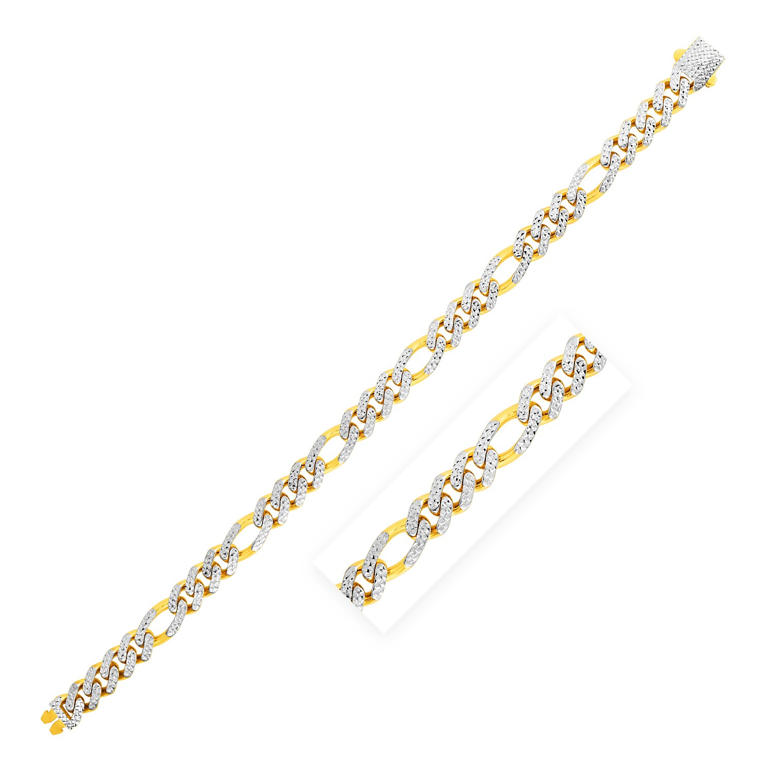 Modern Lite Figaro with White Pave Bracelet in 14K Yellow Gold (8.0mm) - Selectique 