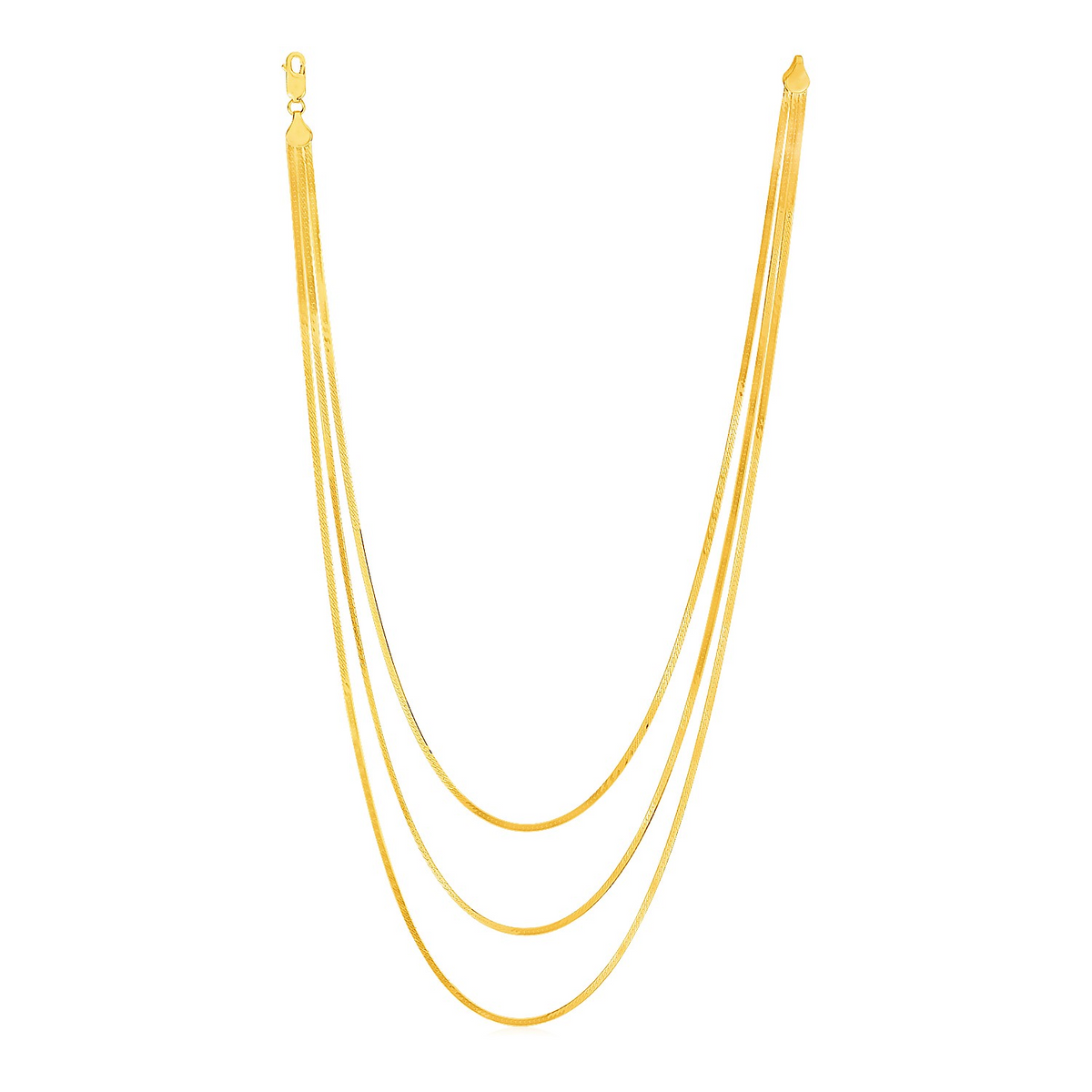 14k Yellow Gold Three Strand Herringbone Chain Necklace - Selectique 