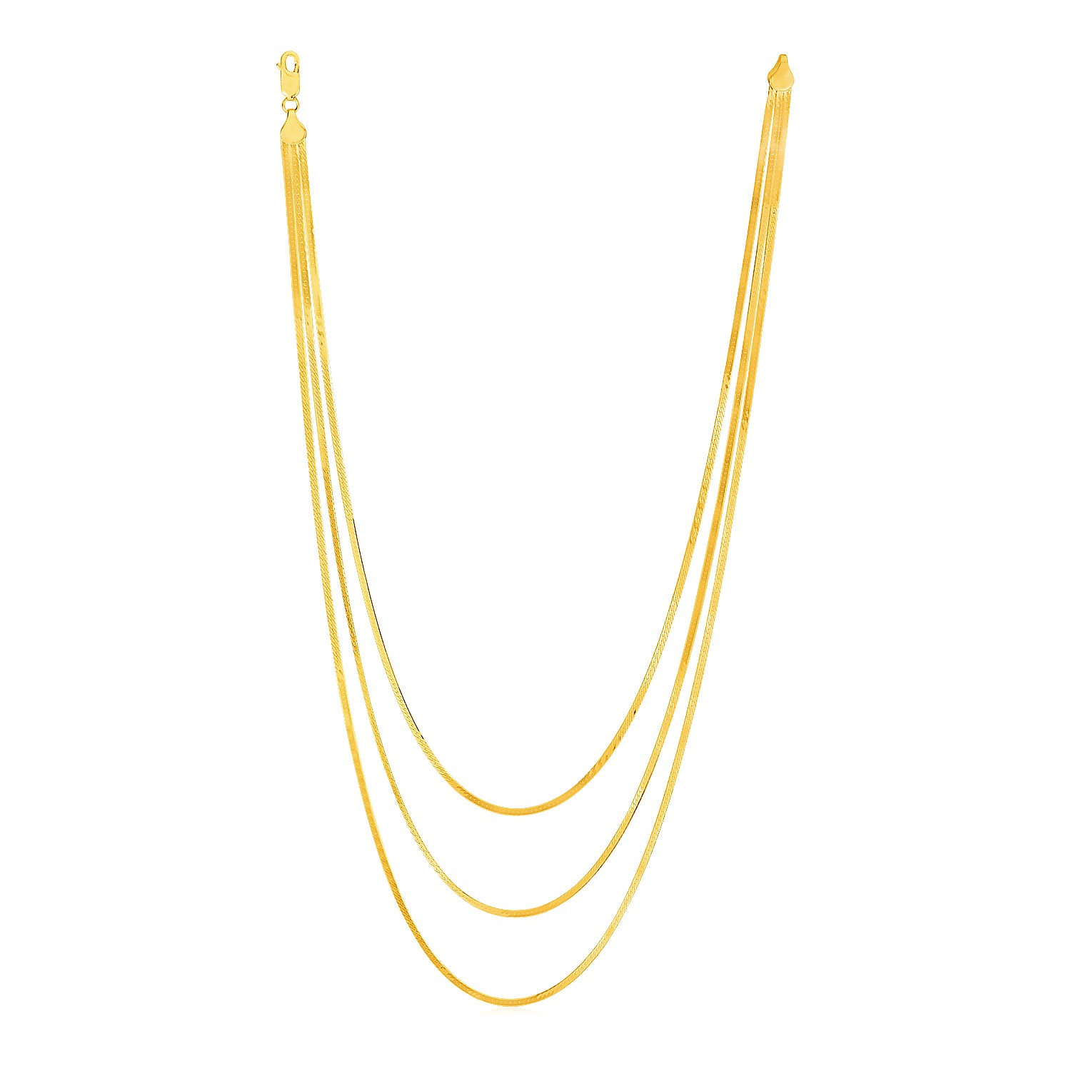 14k Yellow Gold Three Strand Herringbone Chain Necklace - Selectique 