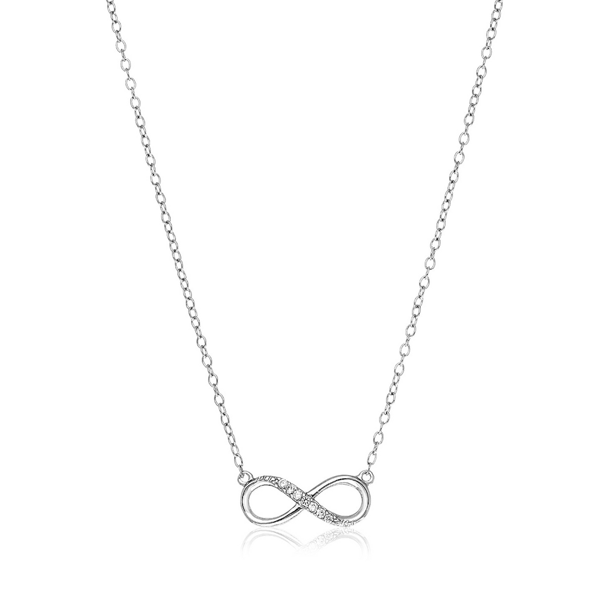 Sterling Silver Petite Infinity Symbol Necklace with Cubic Zirconias - Selectique 