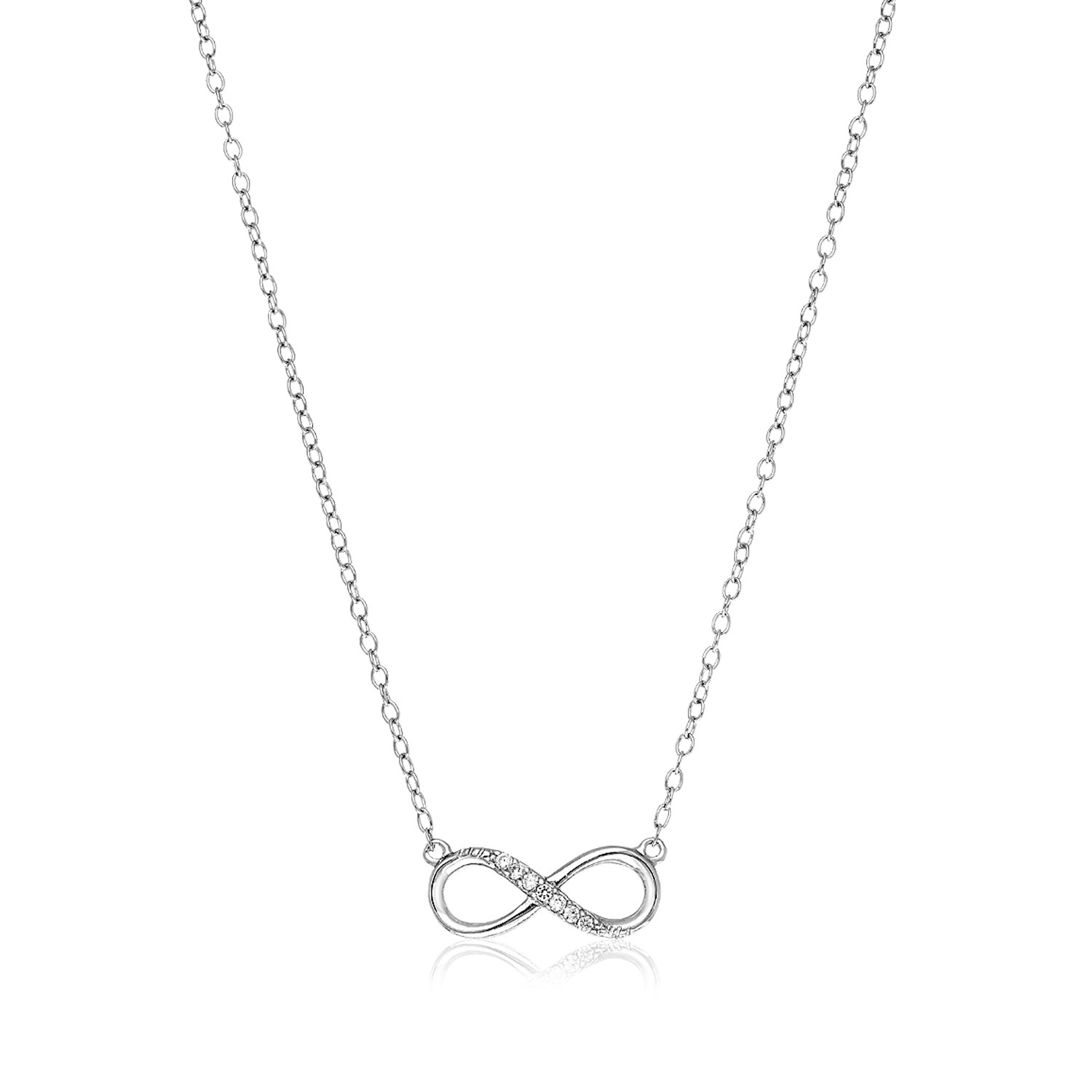 Sterling Silver Petite Infinity Symbol Necklace with Cubic Zirconias - Selectique 