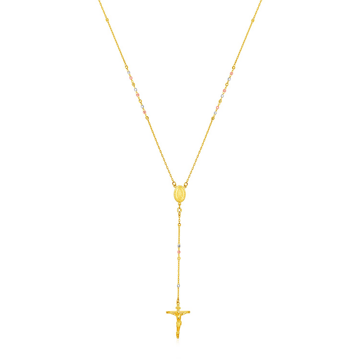 14k Tri Color Gold Rosary Style Necklace - Selectique 