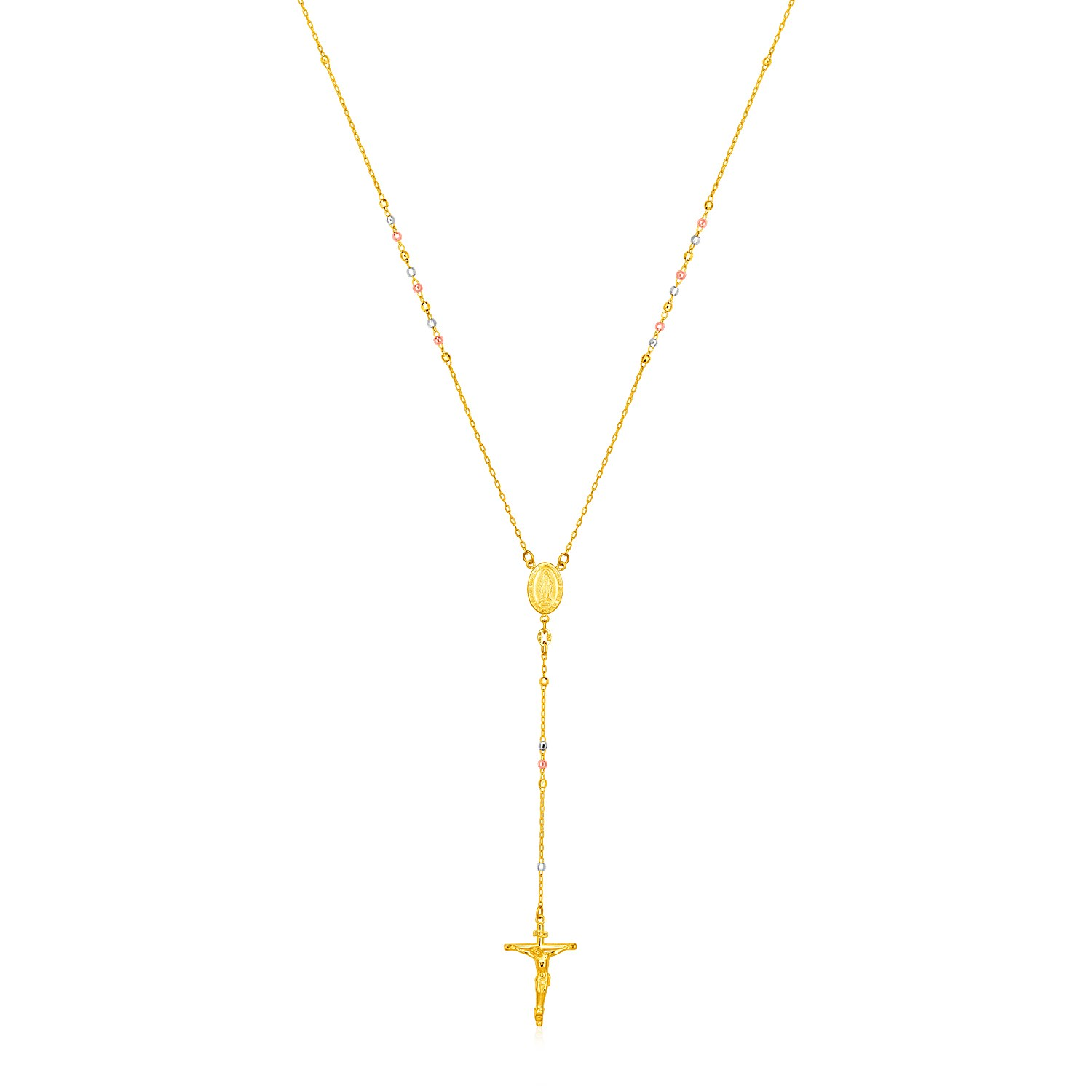 14k Tri Color Gold Rosary Style Necklace - Selectique 