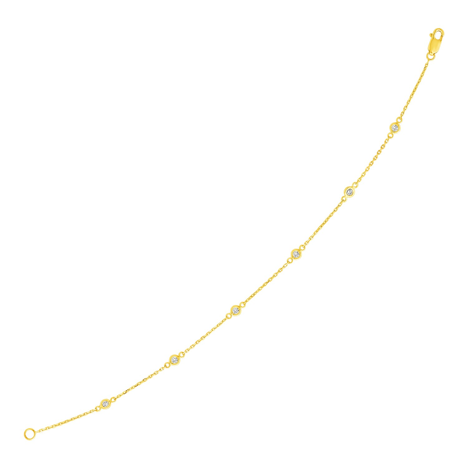 14k Yellow Gold 7 inch Bracelet with Diamond Stations - Selectique 