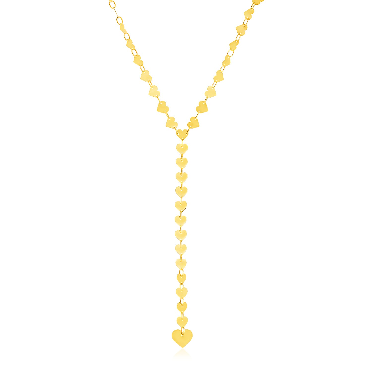 14k Yellow Gold Mirrored Heart Chain Lariat Necklace - Selectique 