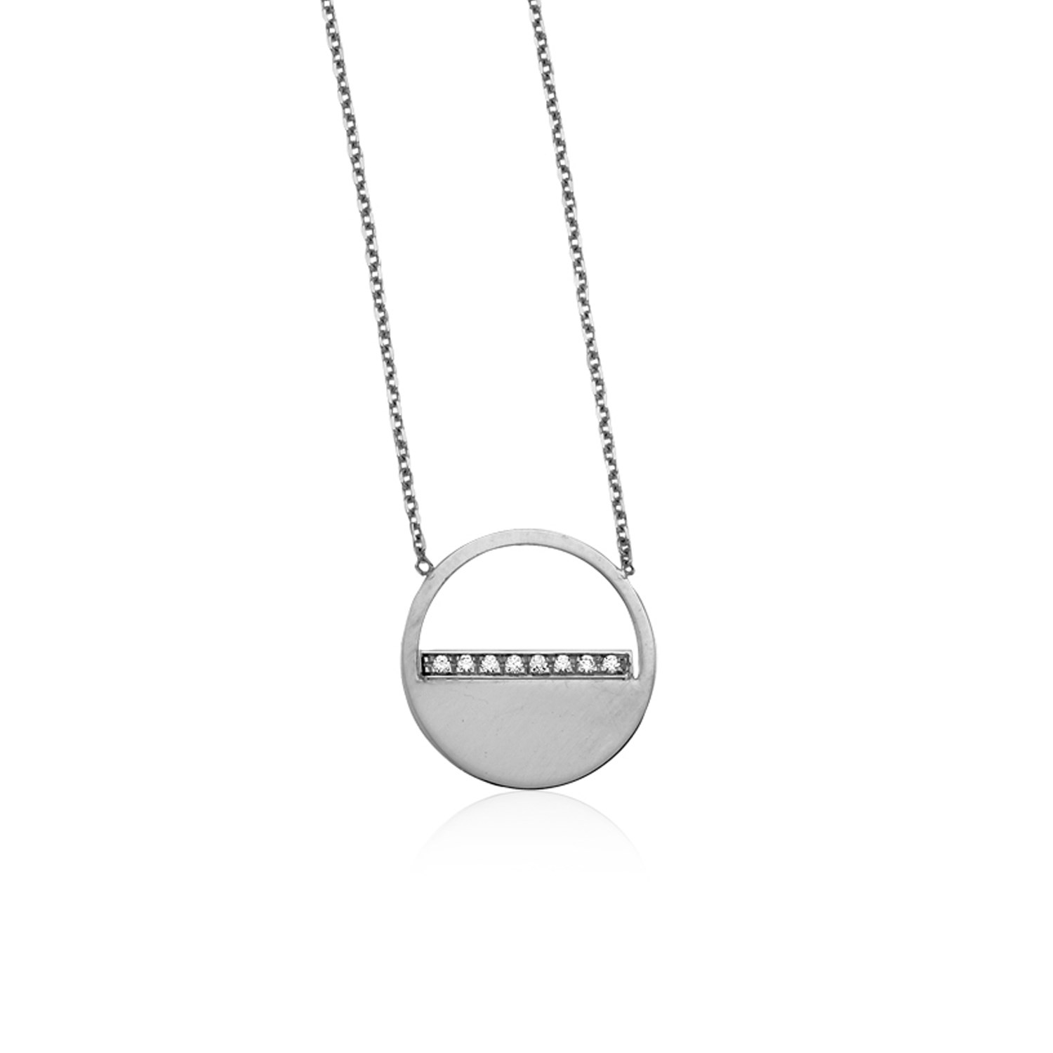 14k White Gold Circle Necklace with Diamonds - Selectique 