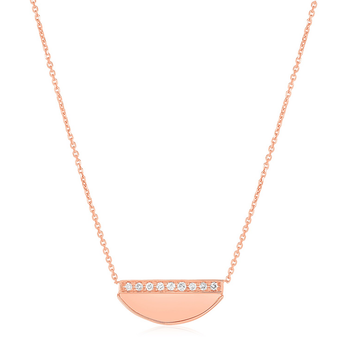 14K Rose Gold Half Moon Necklace with Diamonds - Selectique 