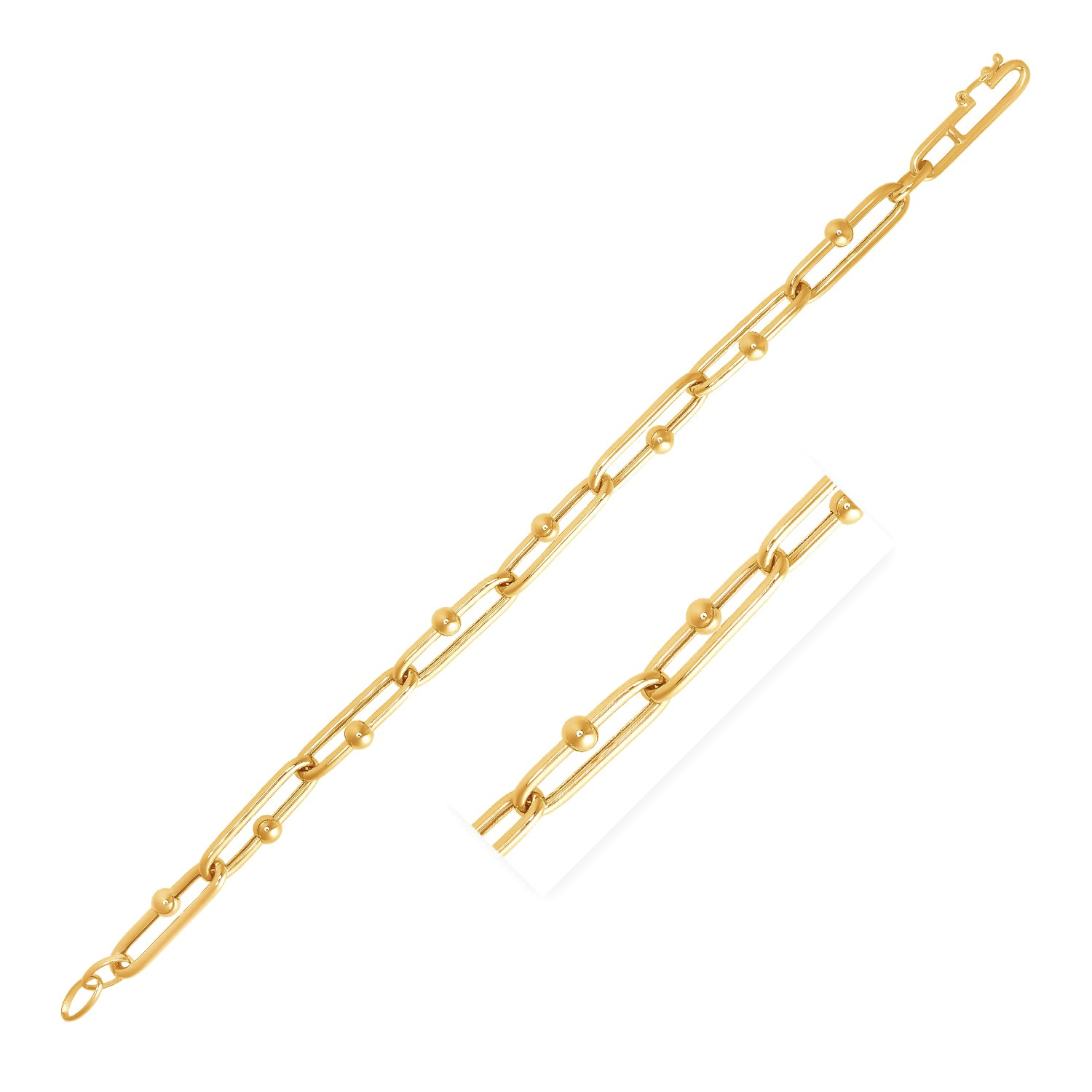 14k Yellow Gold 7 3/4 inch Beaded Oval Chain Bracelet - Selectique 