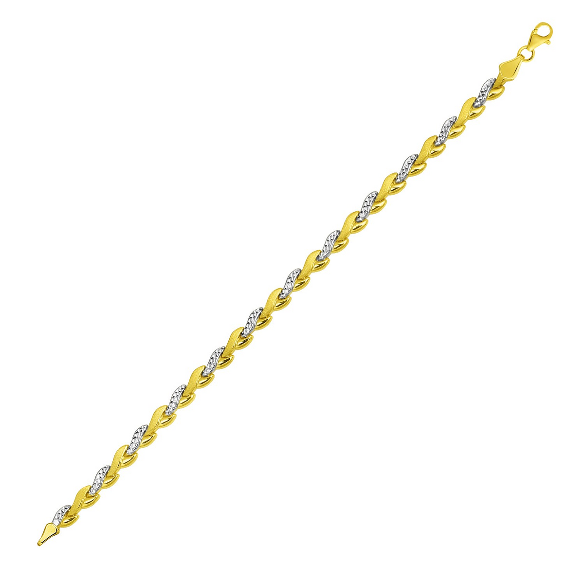 14k Two-Tone Gold Woven Heart Textured Link Bracelet - Selectique 