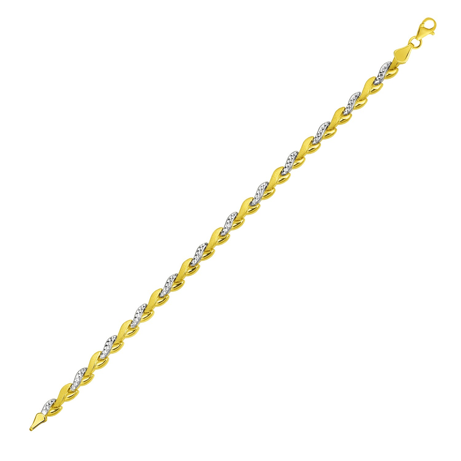 14k Two-Tone Gold Woven Heart Textured Link Bracelet - Selectique 