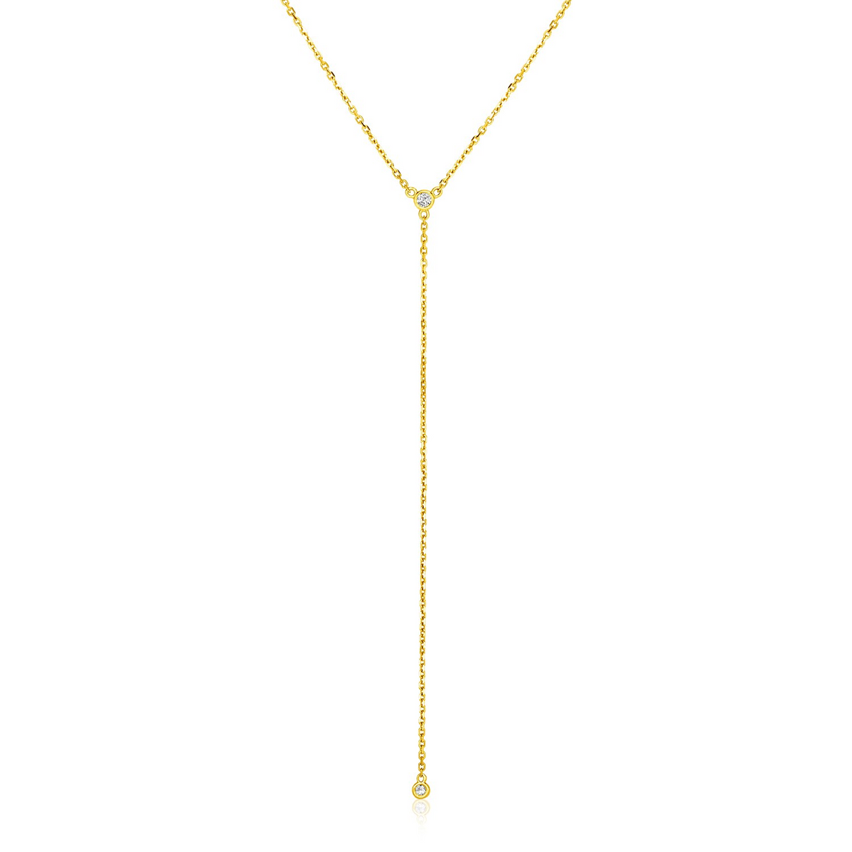 14k Yellow Gold 20 inch Lariat Necklace with Diamonds - Selectique 