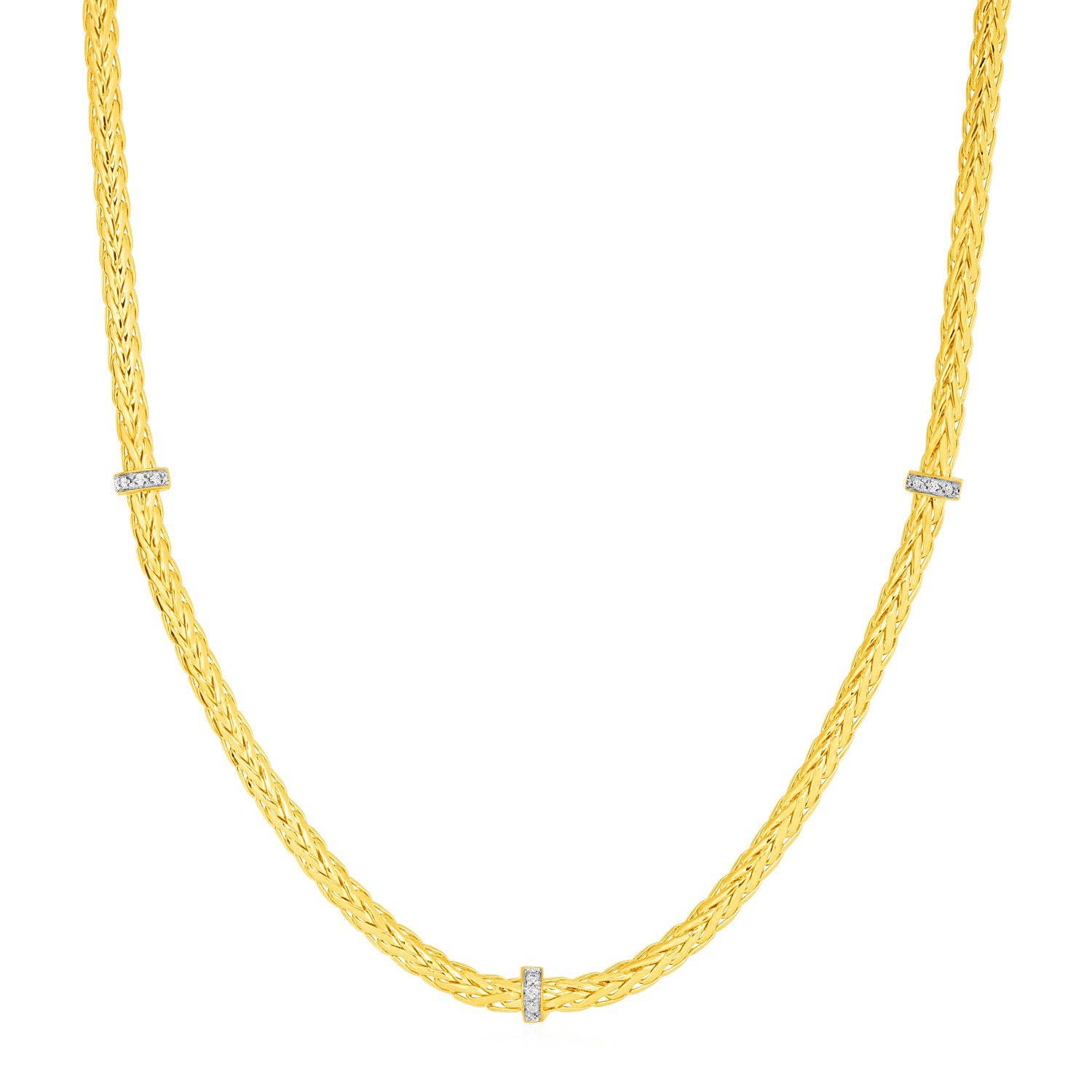 Woven Rope Necklace with Diamond Accents in 14k Yellow Gold - Selectique 