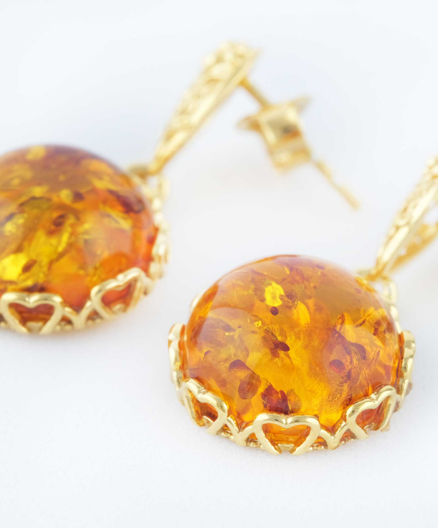 Amber Drop Earrings with Gold Floral Accent