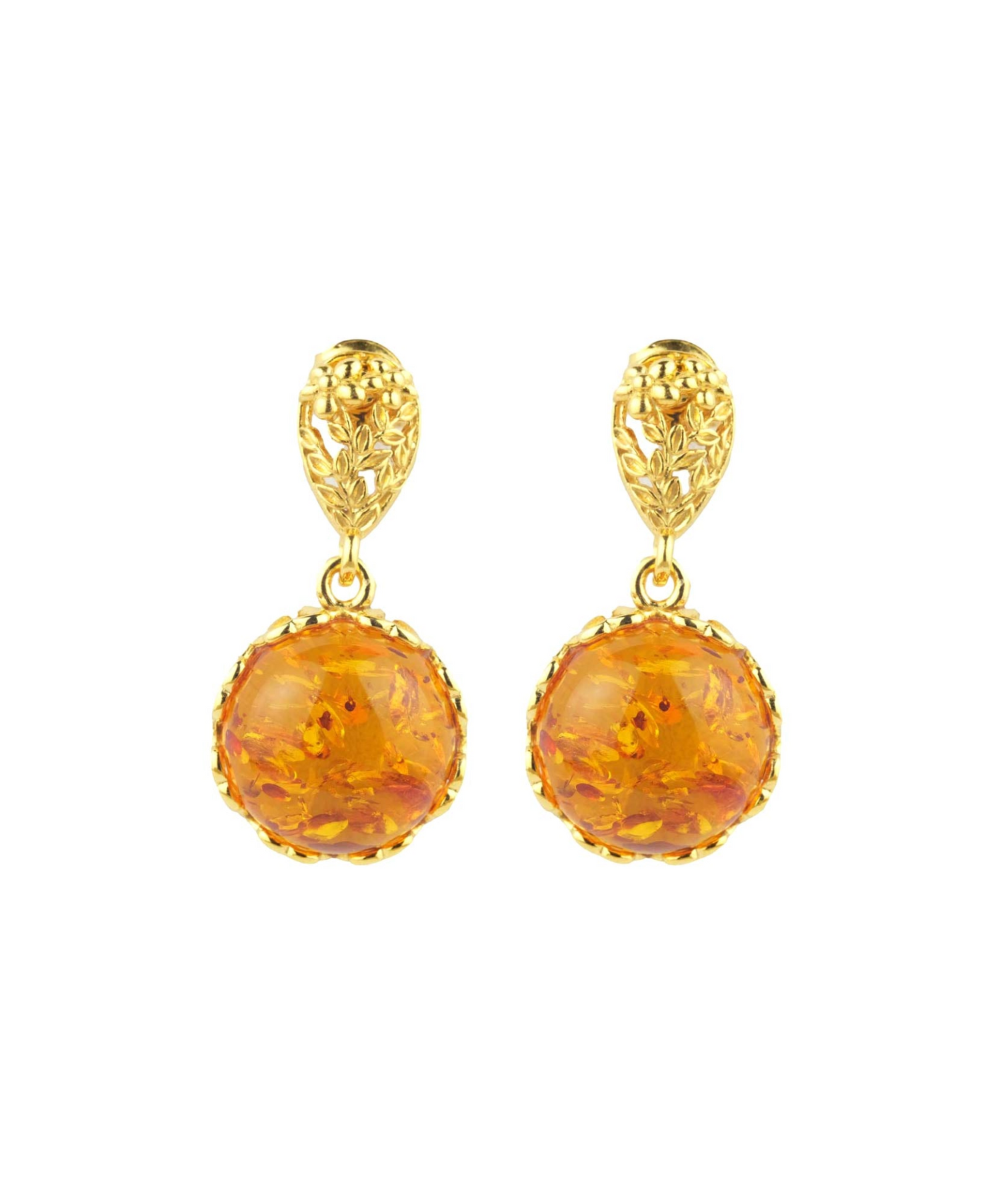 Amber Drop Earrings with Gold Floral Accent