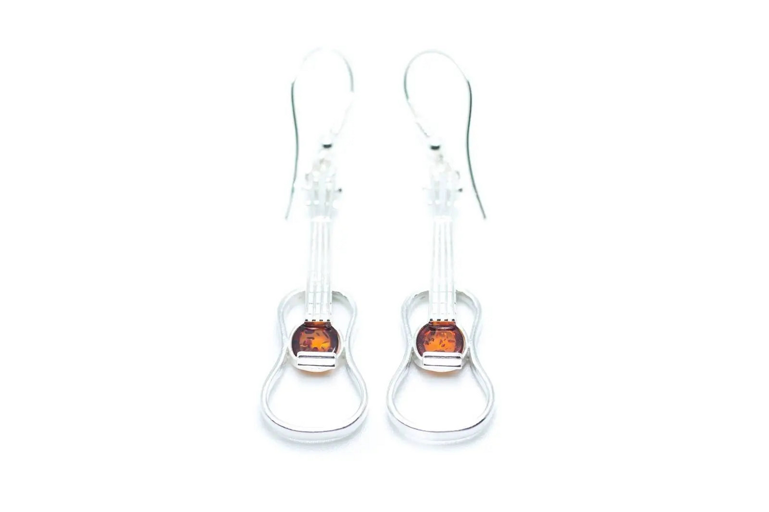 Amber & Silver Guitar Earrings