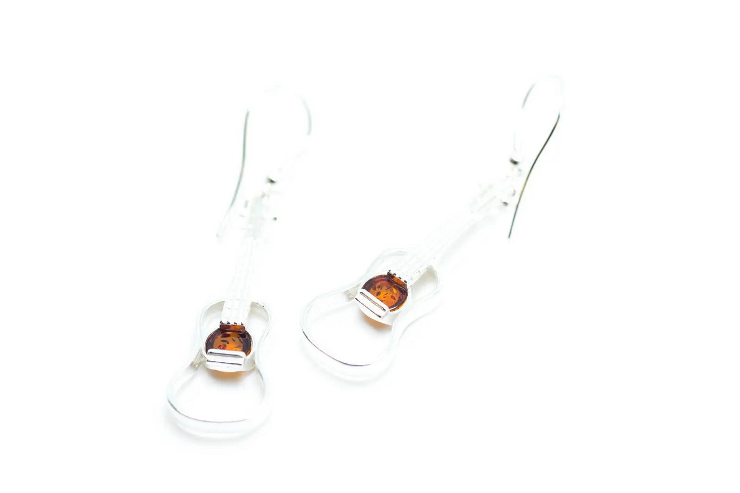 Amber & Silver Guitar Earrings