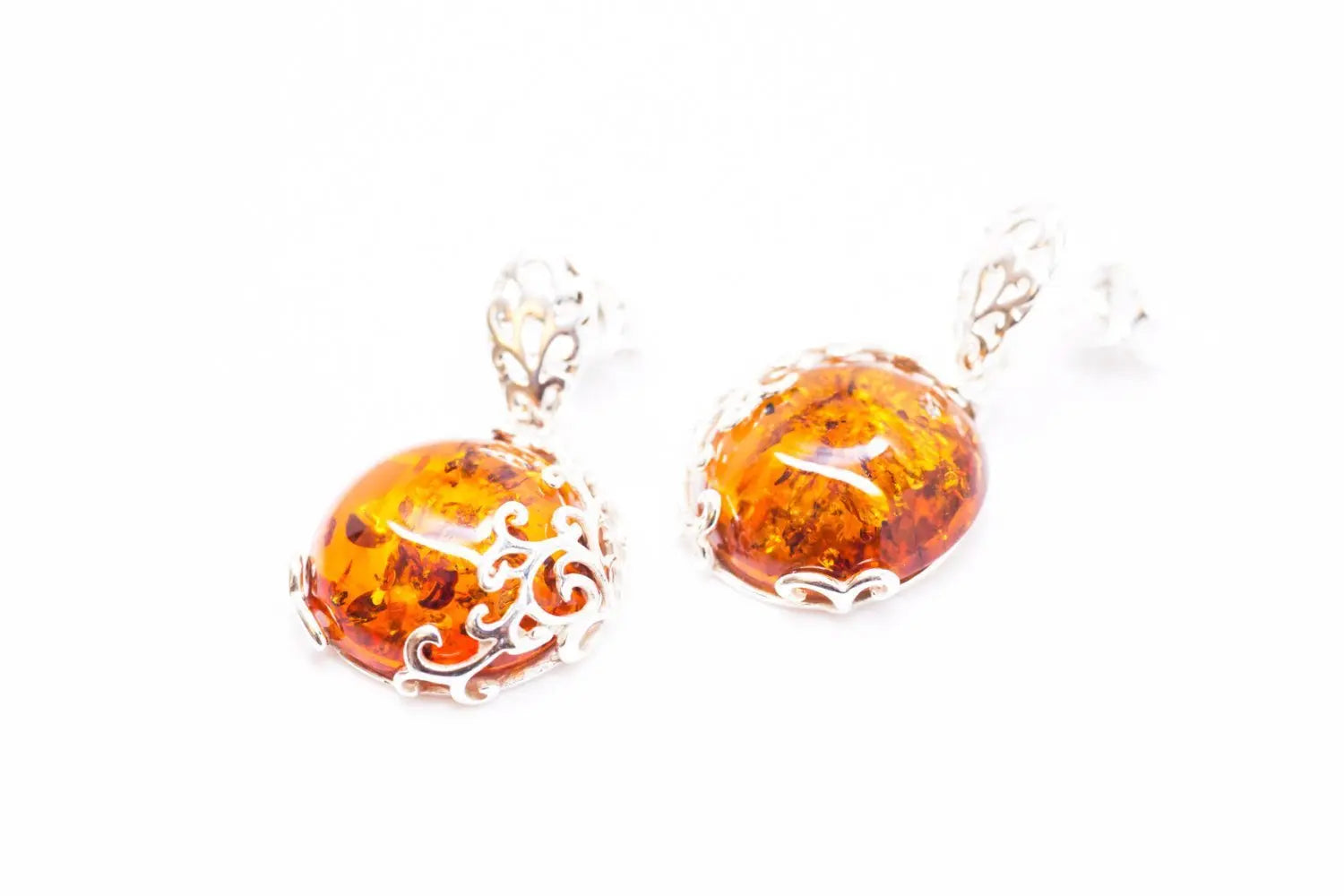 Fiery Amber Filigree Dangle Earrings